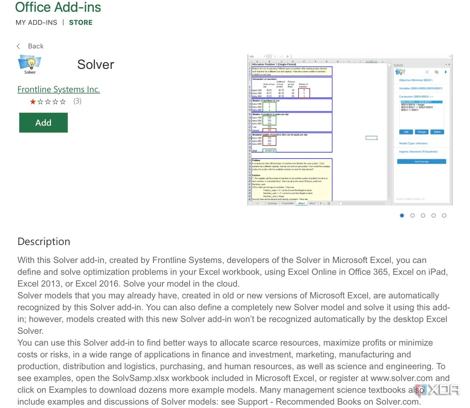 Giao diện của add-in Solver trong Excel giúp tối ưu hóa các bài toán kinh doanh phức tạp
