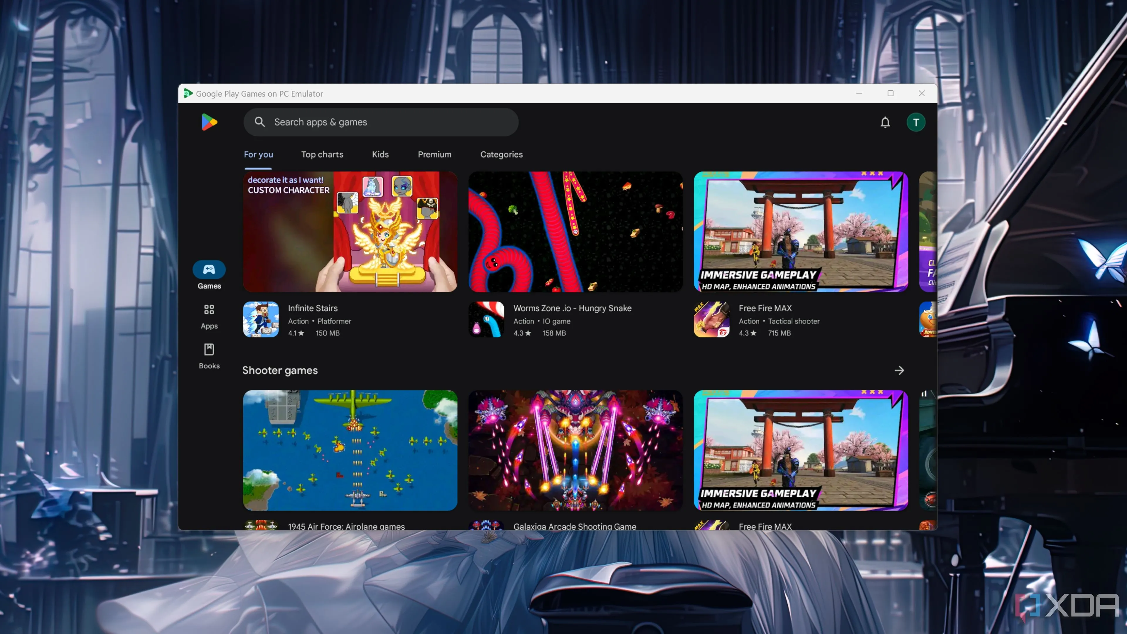 Giao diện duyệt trò chơi trên ứng dụng Google Play Games trên PC