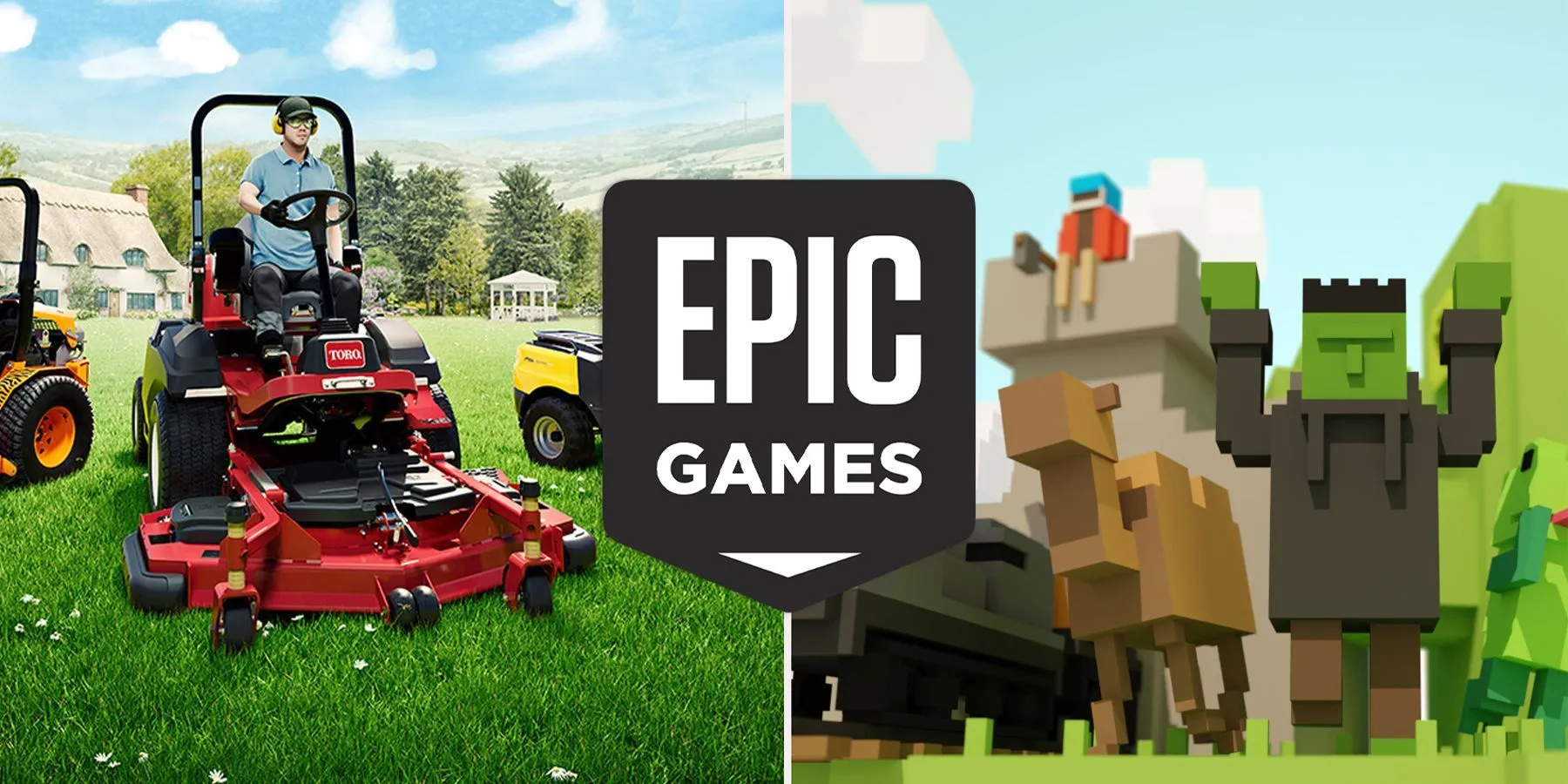 Giao diện Epic Games Store hiển thị các tựa game miễn phí như Lawn Mowing Simulator và Unrailed.