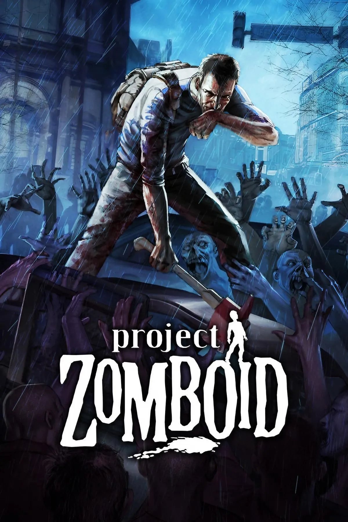 Giao diện gameplay isometric của Project Zomboid với nhân vật và môi trường đổ nát.