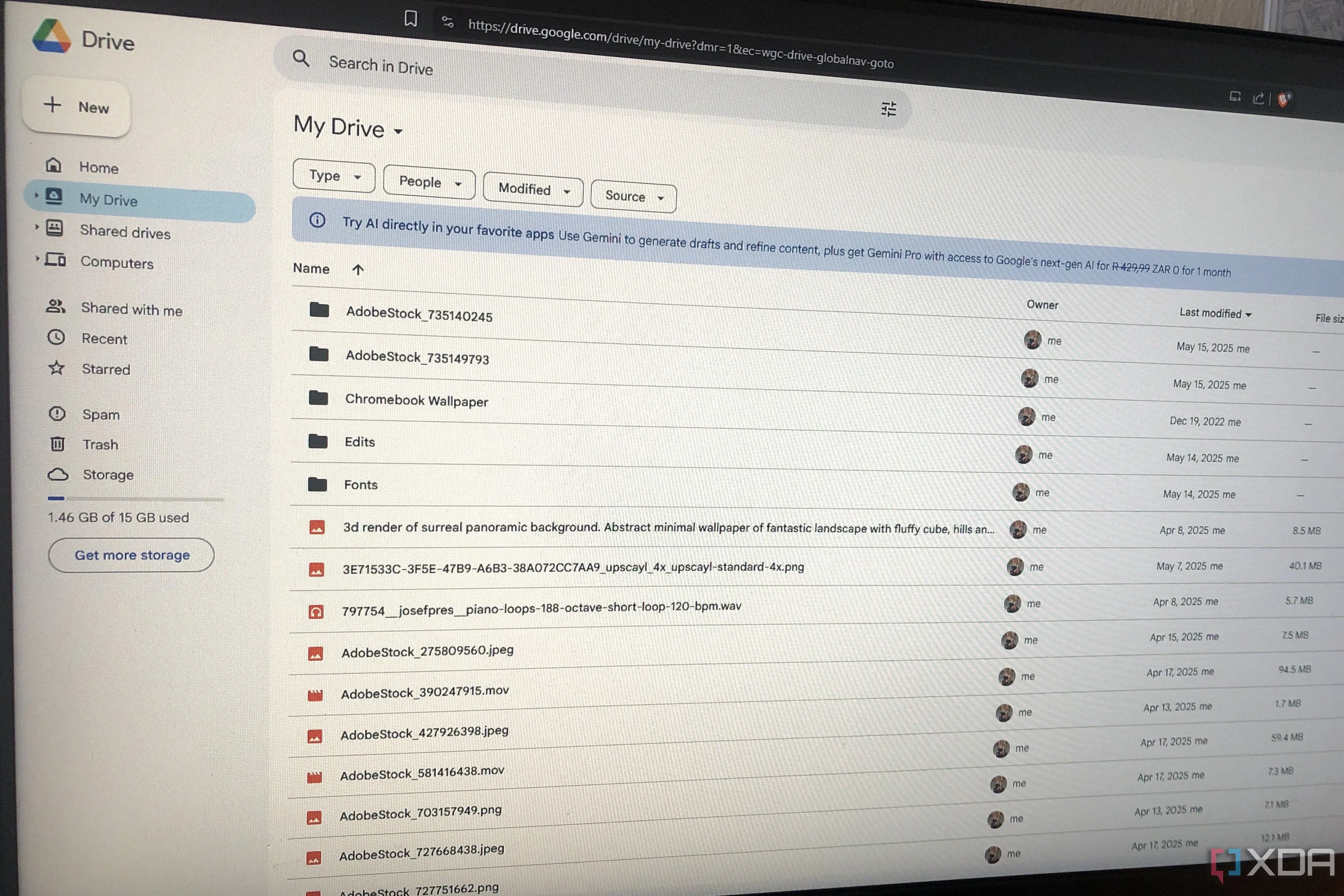 Giao diện Google Drive với các tệp tin cá nhân được hiển thị trên máy tính để bàn