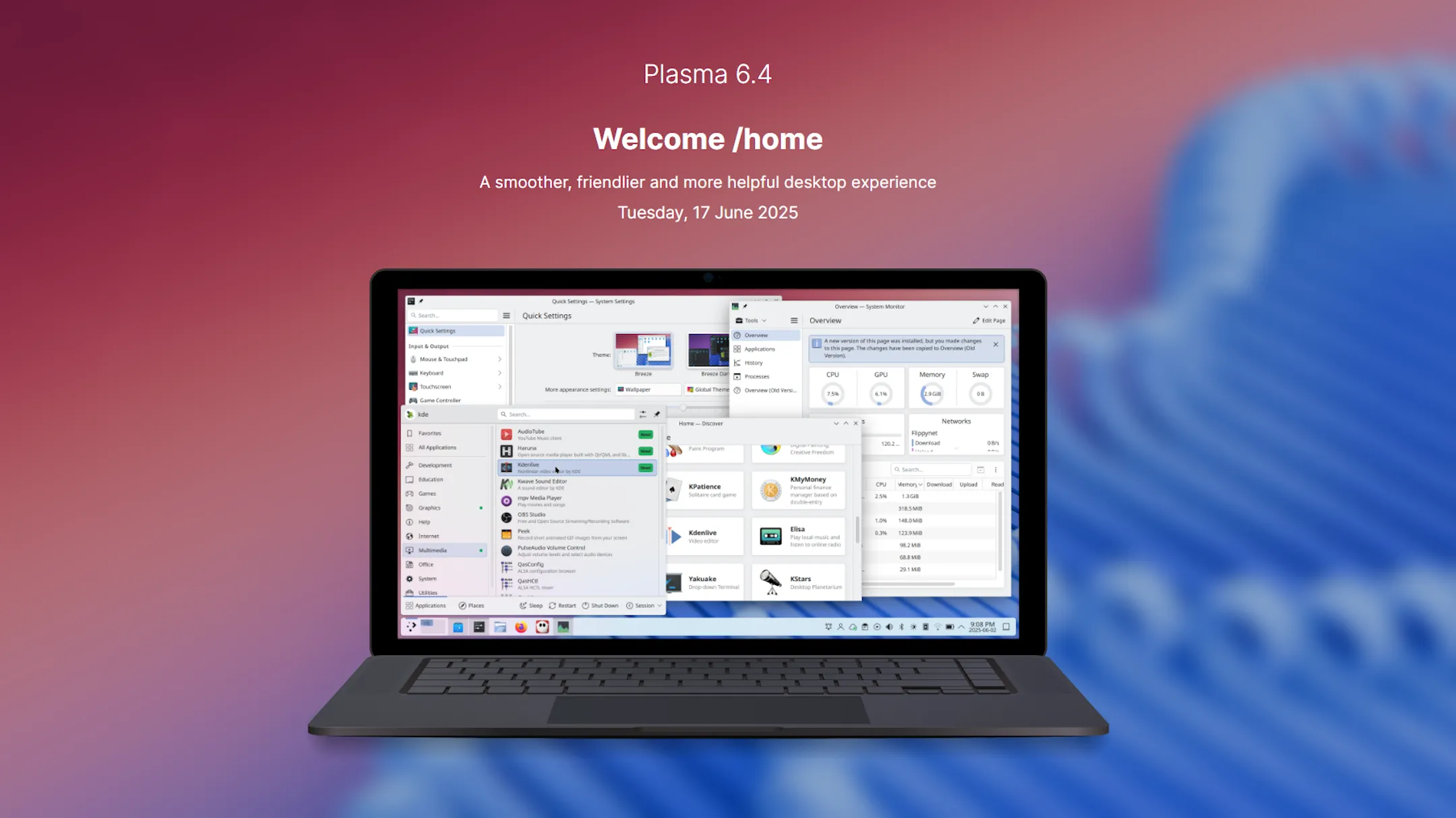Giao diện KDE Plasma 6.4 trên Kubuntu với các biểu tượng và cửa sổ ứng dụng