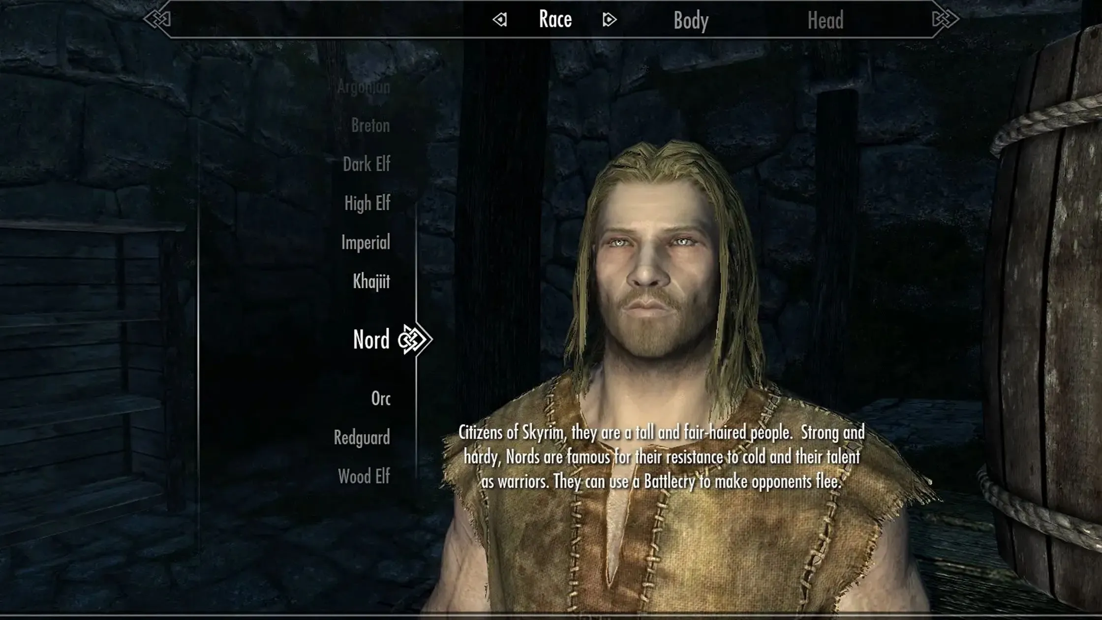 Giao diện lựa chọn khởi đầu mới với mod Alternate Start trong Skyrim, bỏ qua phần mở đầu quen thuộc