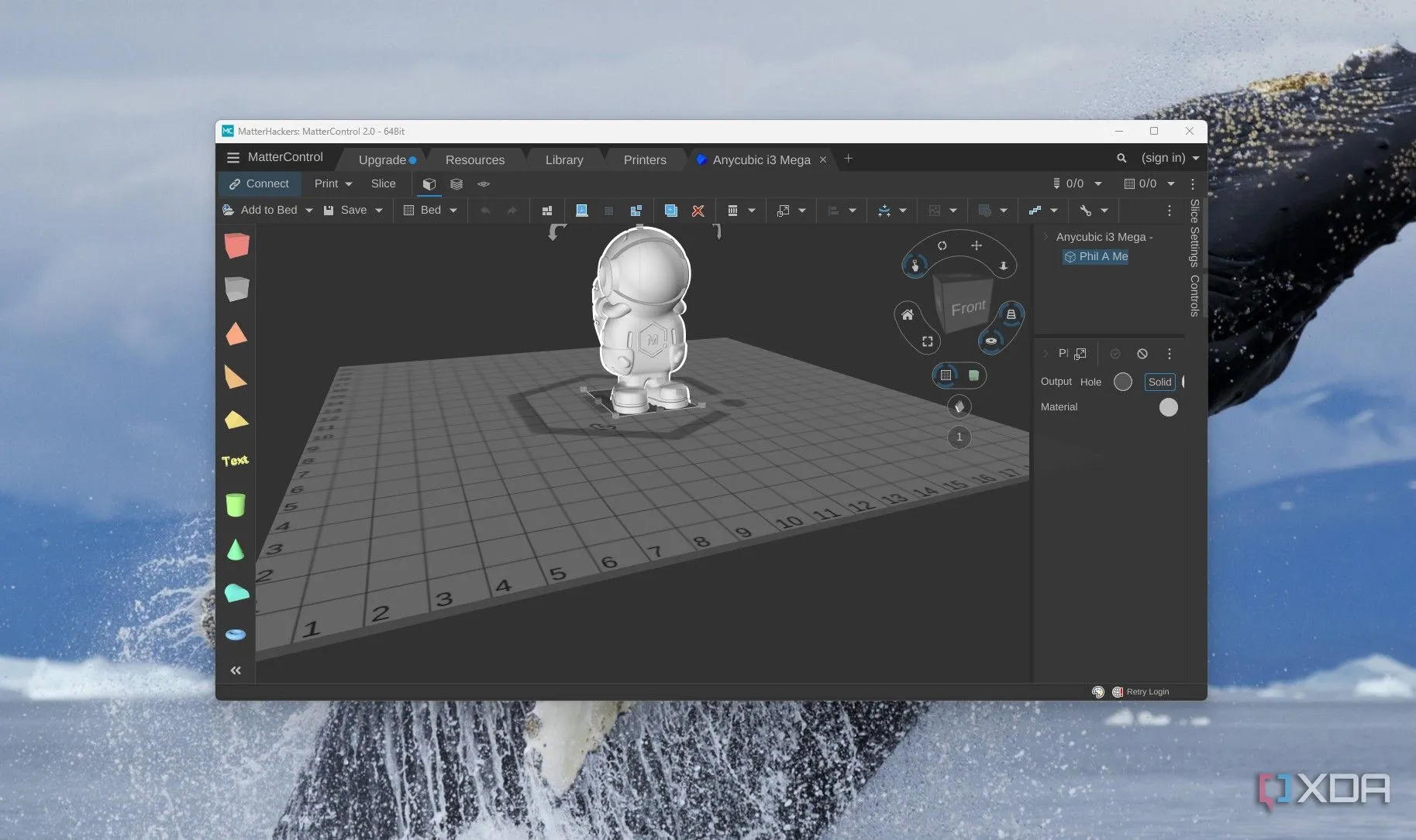 Giao diện MatterControl hiển thị mô hình 3D đang mở, phần mềm quản lý và cắt lớp