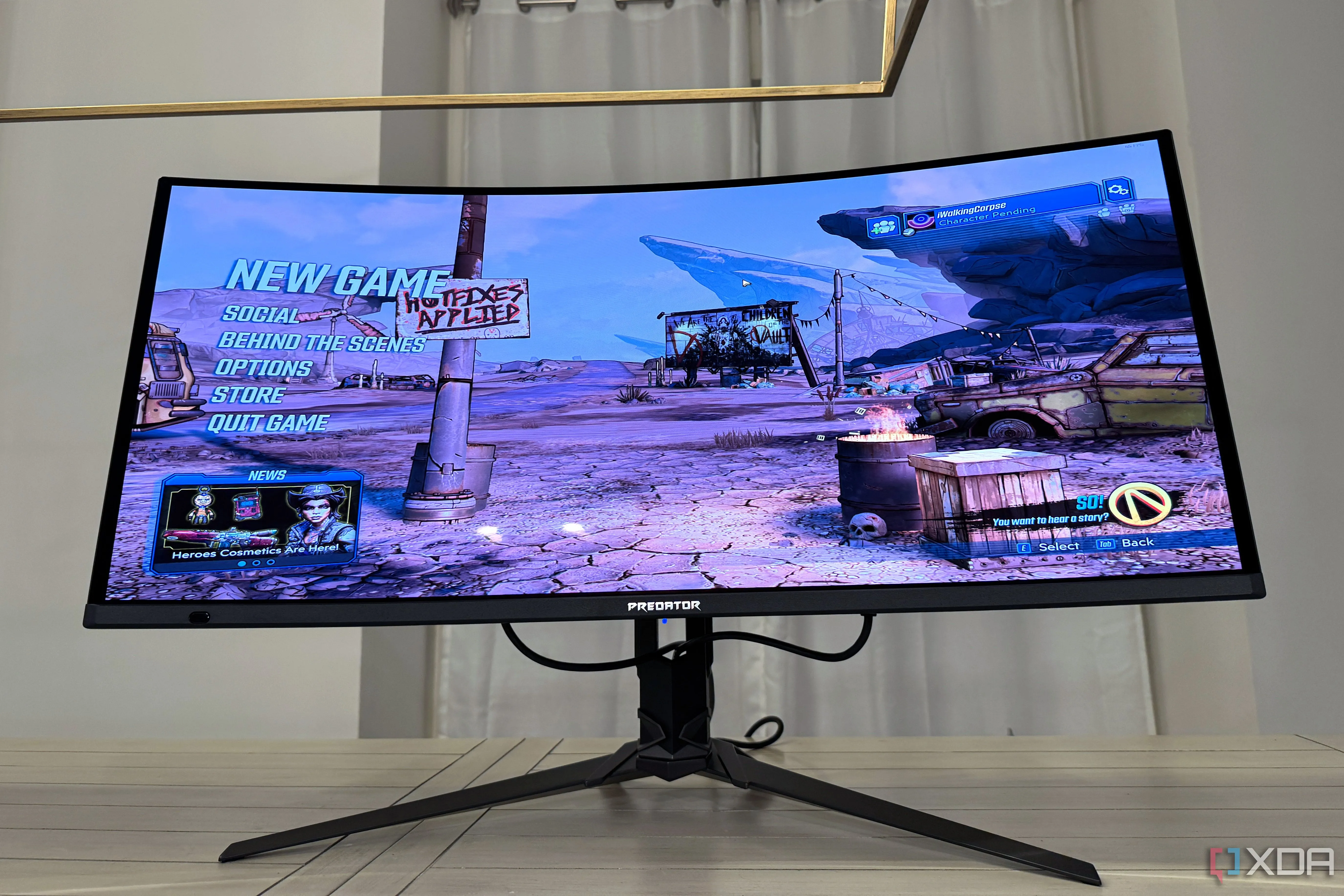 Giao diện menu của game Borderlands 3 trên màn hình Acer Predator X34 X5, nổi bật màu sắc sống động của QD-OLED