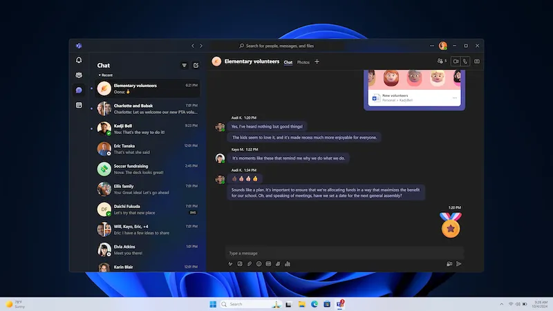 Giao diện Microsoft Teams trên Windows 11 với tính năng lưu tin nhắn
