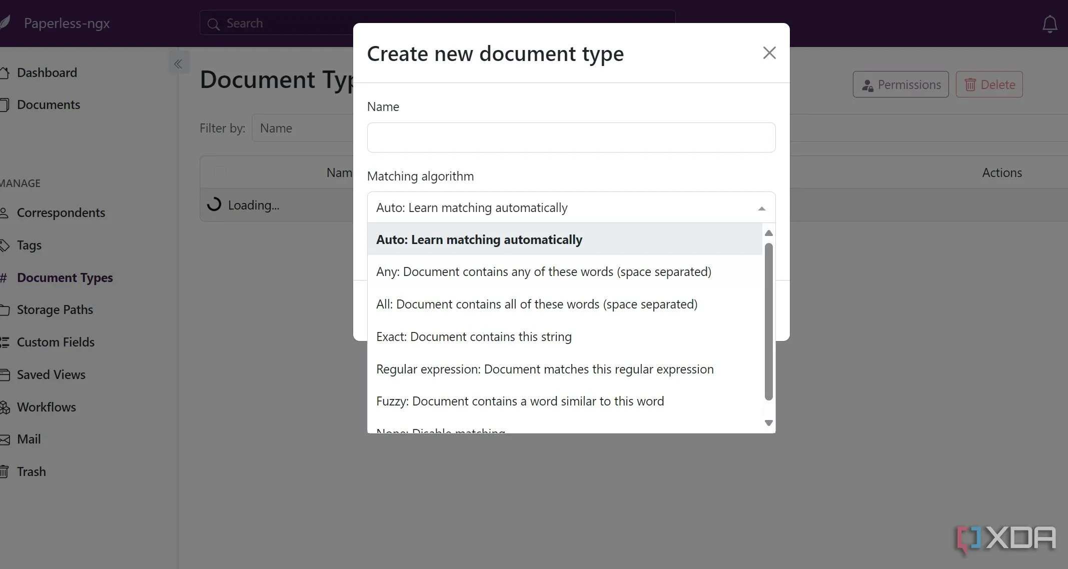 Giao diện Paperless-ngx hiển thị các tài liệu đã được số hóa và gắn thẻ, giúp quản lý tài liệu giấy hiệu quả