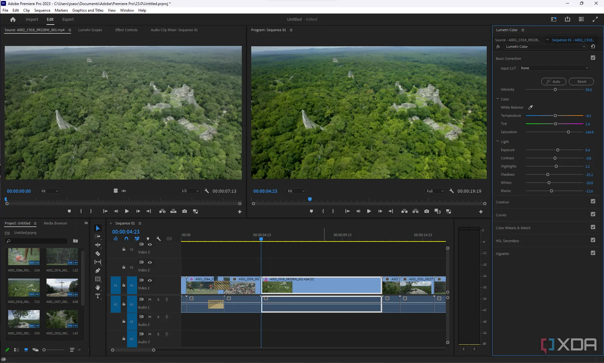 Giao diện phần mềm Adobe Premiere Pro đang chỉnh sửa video, thể hiện khả năng xử lý mượt mà với RAM tốc độ cao