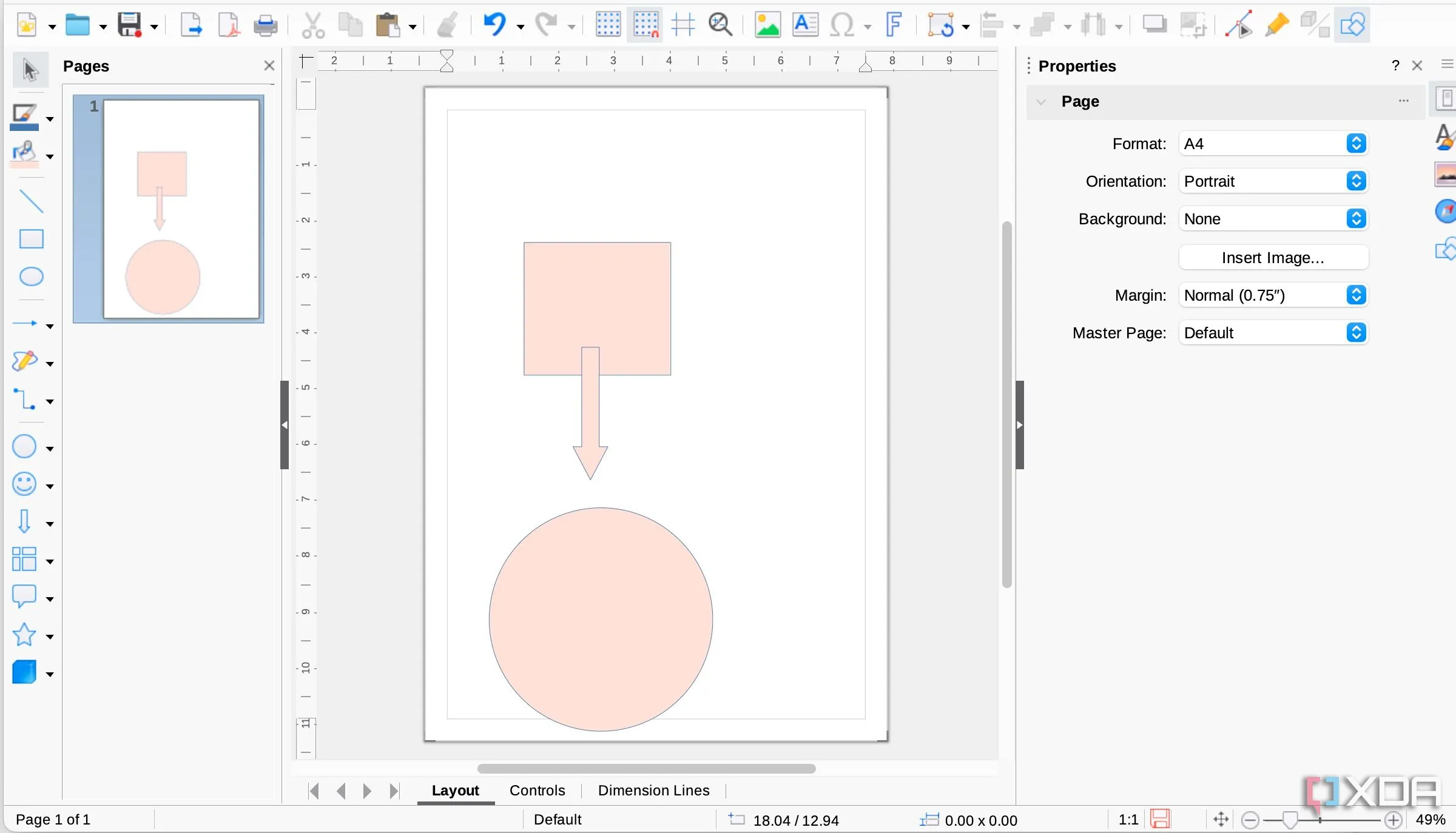 Giao diện phần mềm LibreOffice Draw với các công cụ vẽ sơ đồ và biểu đồ trực quan