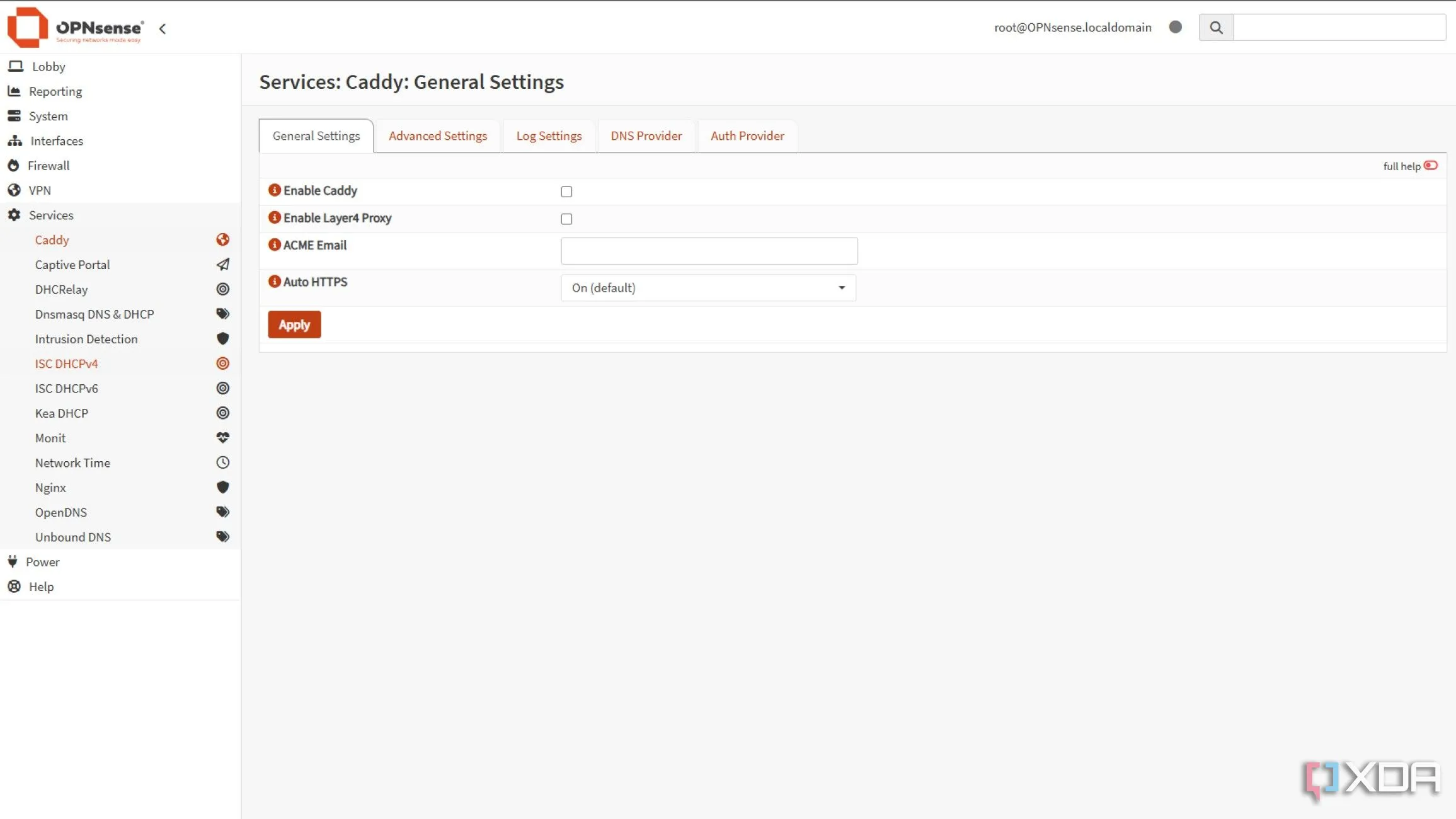 Giao diện plugin Caddy Reverse Proxy trong OPNsense, hiển thị các tùy chọn cấu hình dịch vụ