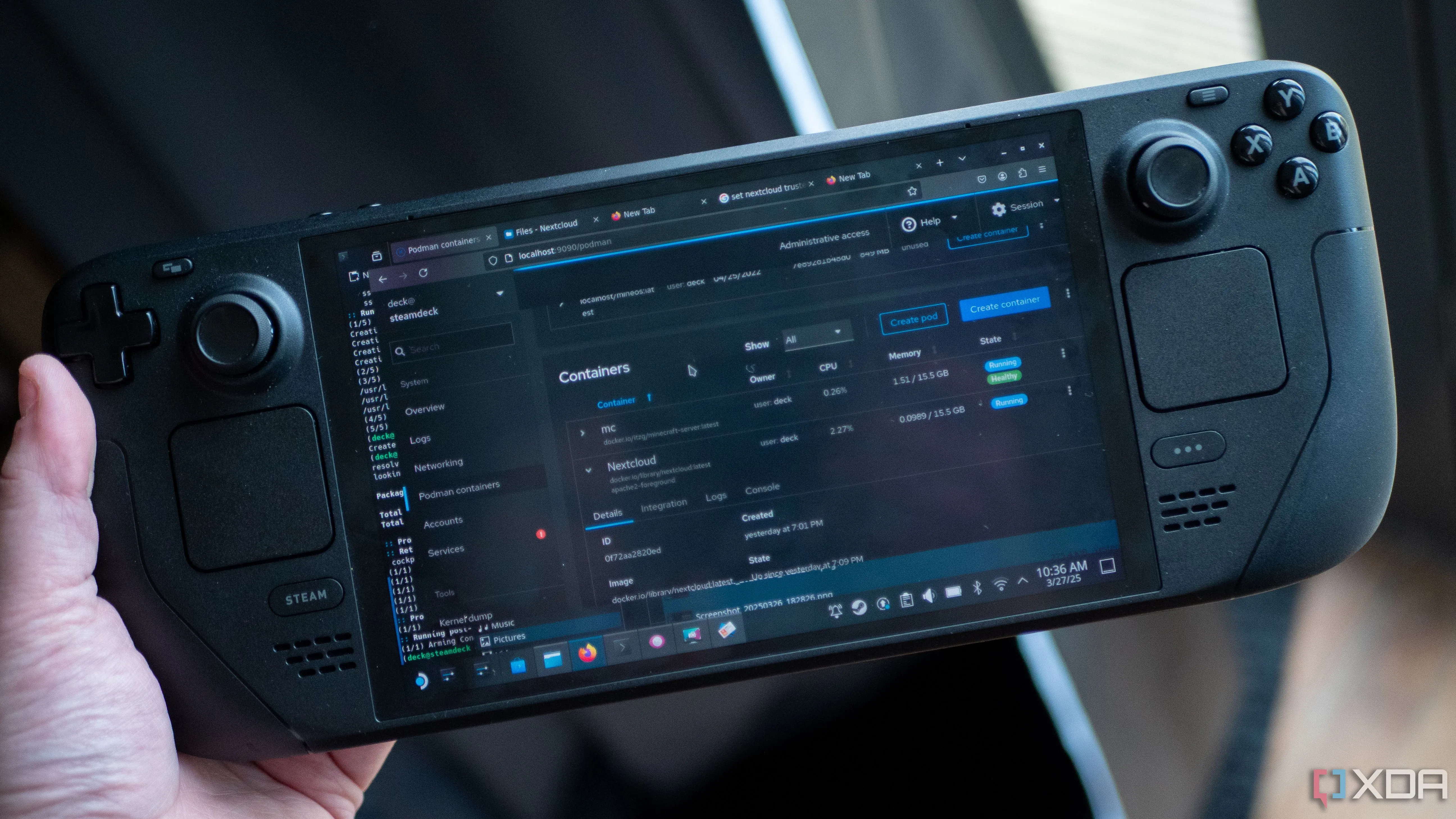 Giao diện Podman Cockpit trên Steam Deck