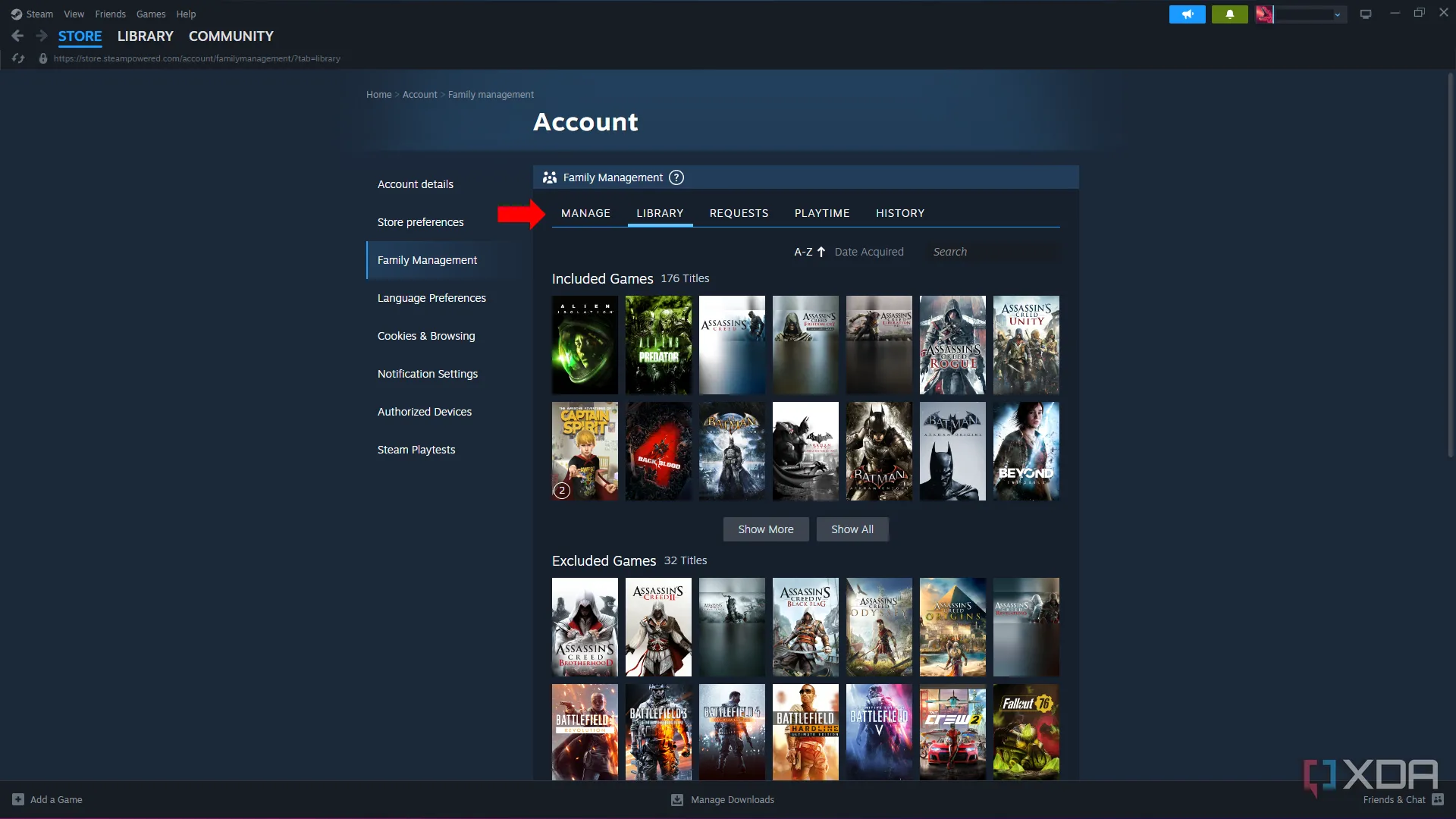 Giao diện quản lý chia sẻ thư viện game Steam cho gia đình