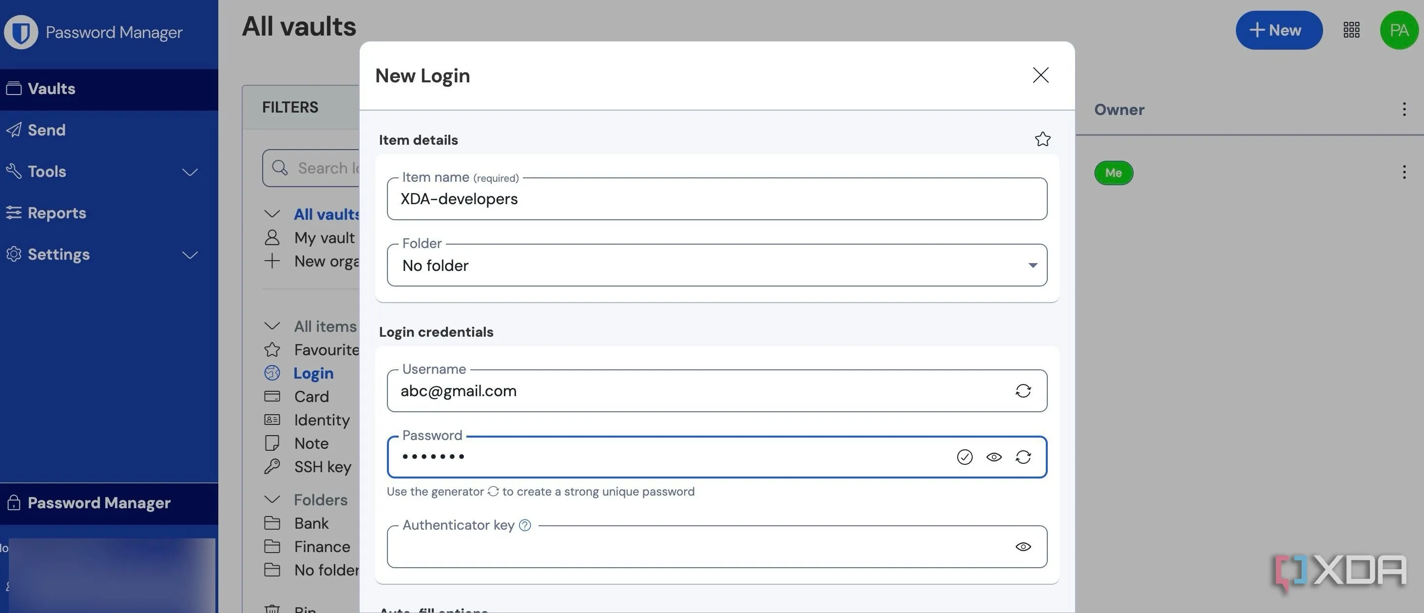 Giao diện quản lý mật khẩu Bitwarden self-hosted, hiển thị danh sách các thông tin đăng nhập được bảo mật.
