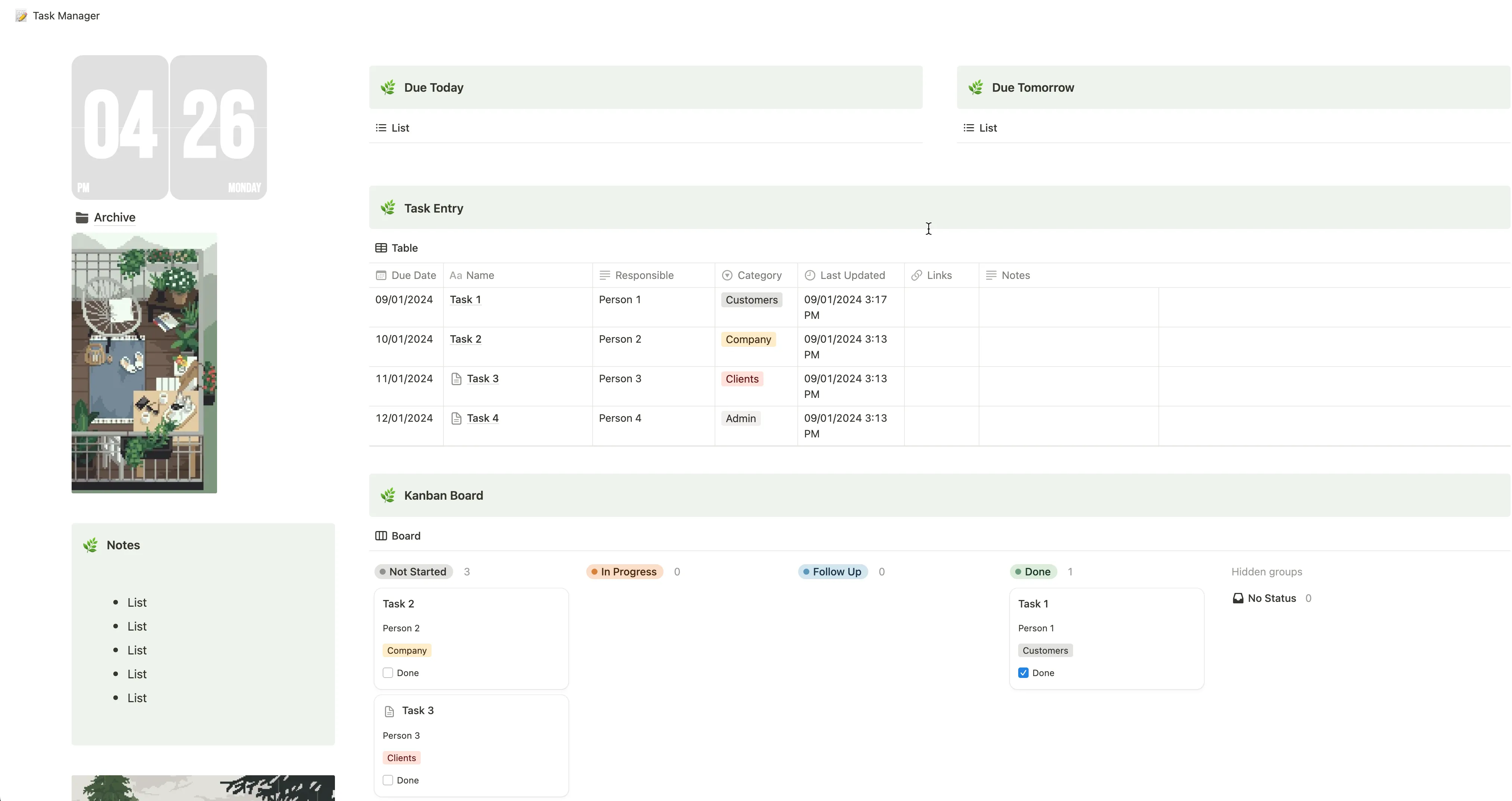 Giao diện quản lý nhiệm vụ bằng bảng Kanban trên Notion