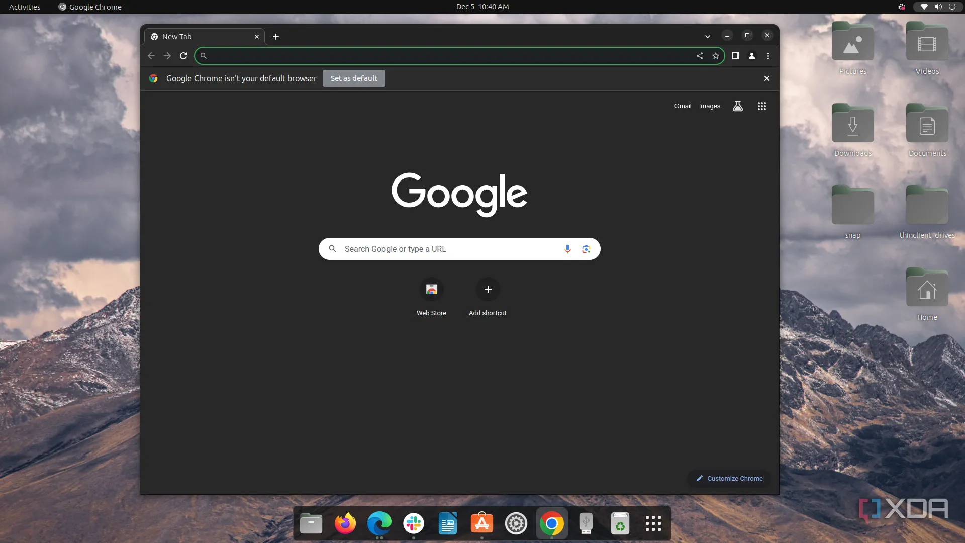 Giao diện trình duyệt Google Chrome trên Ubuntu