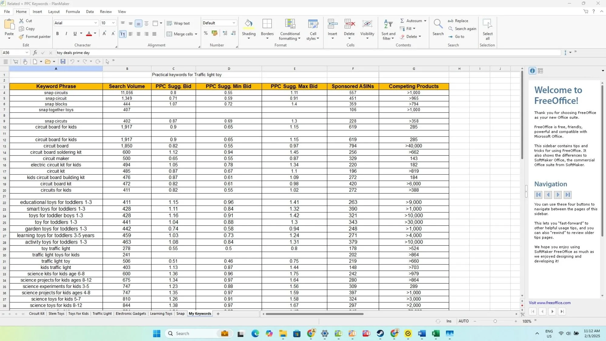 Giao diện ứng dụng PlanMaker của FreeOffice, tương tự Microsoft Excel, minh họa tính năng miễn phí