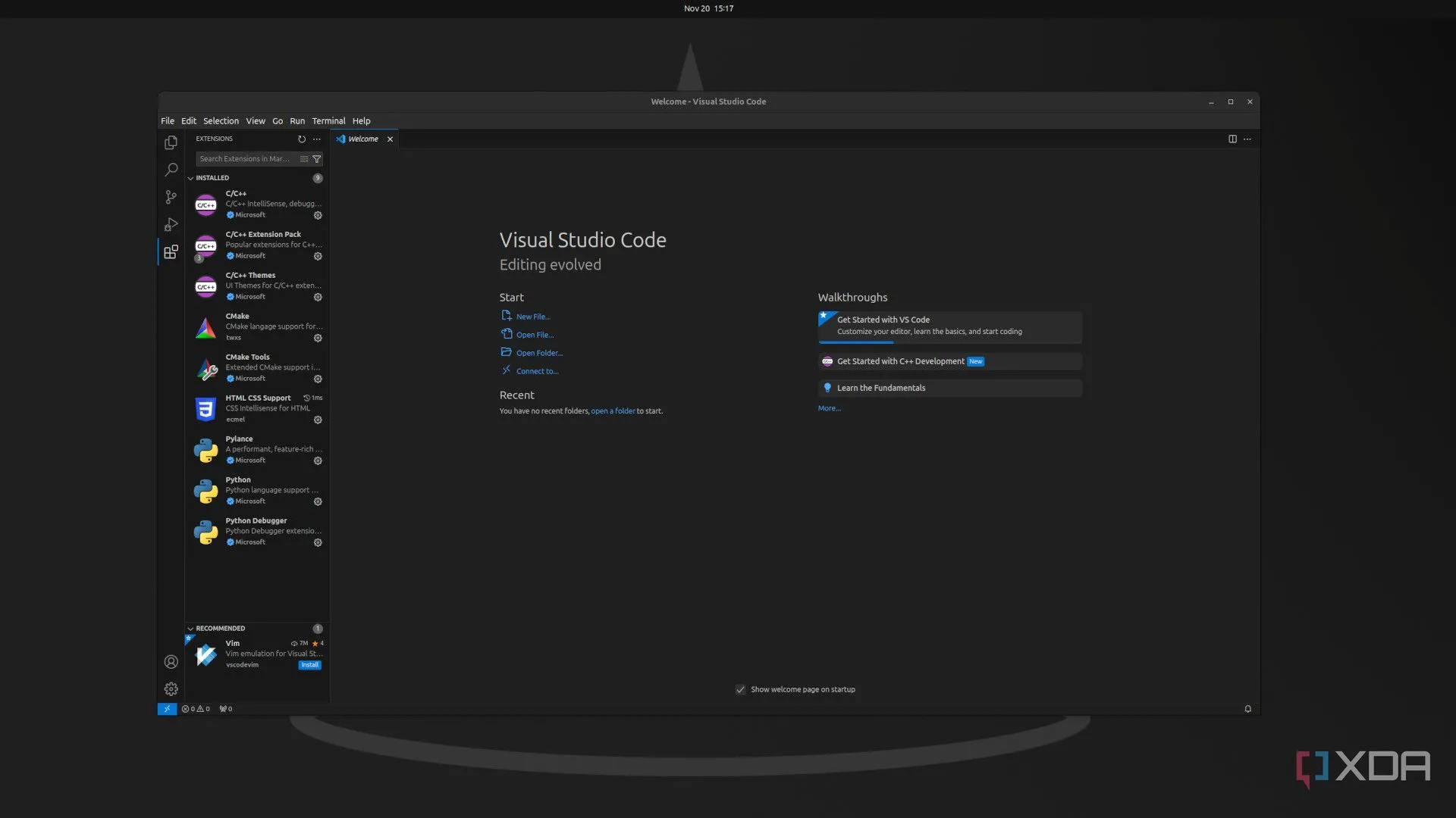Giao diện Visual Studio Code trên Ubuntu, minh họa khả năng phát triển phần mềm trên Linux