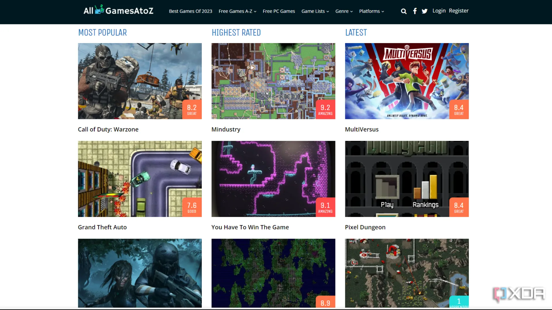 Giao diện website AllGamesAtoZ hiển thị danh sách các trò chơi miễn phí