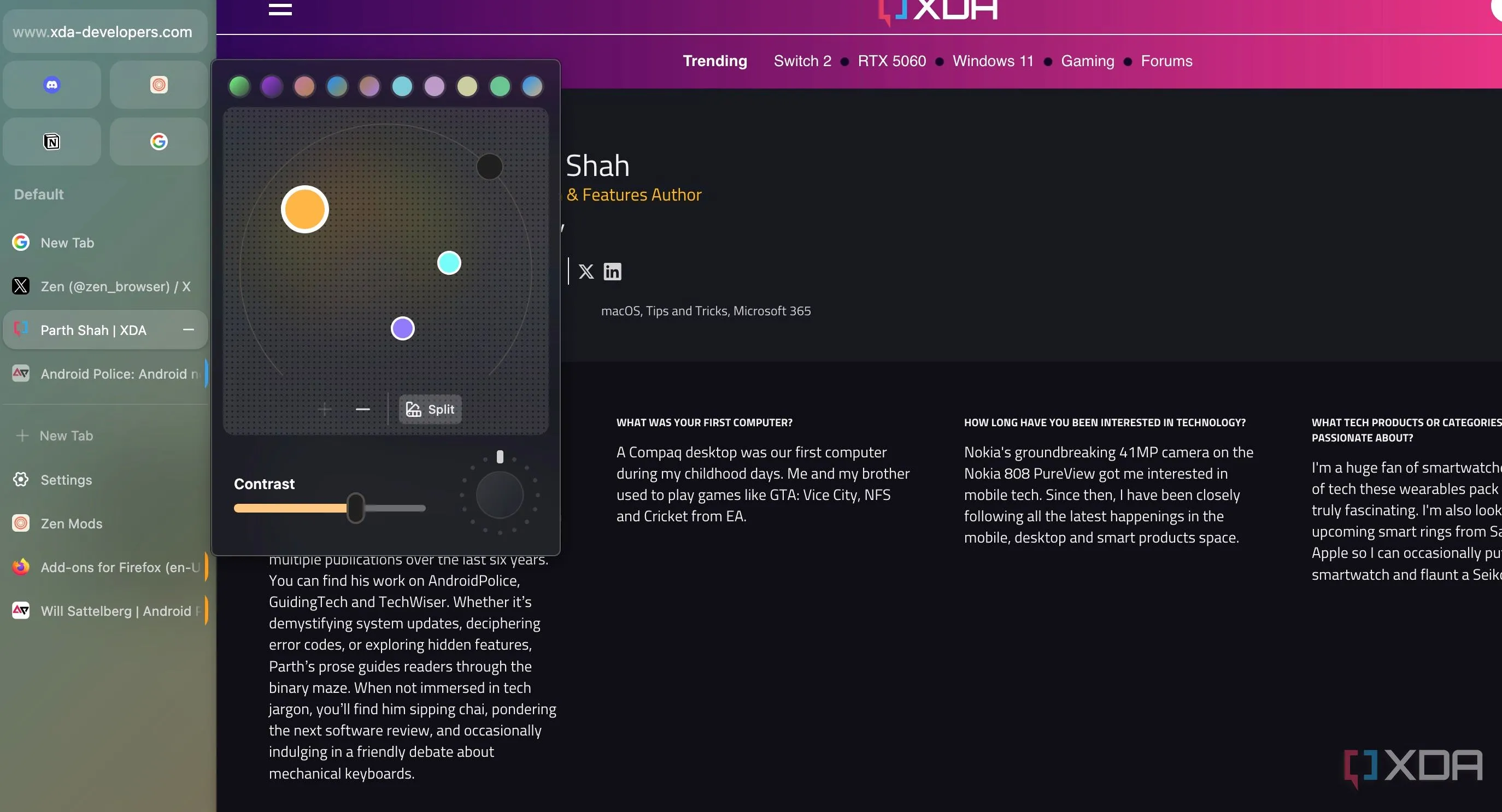 Giao diện Zen Browser với thanh sidebar dọc và các tab được sắp xếp gọn gàng, thể hiện thiết kế tinh tế