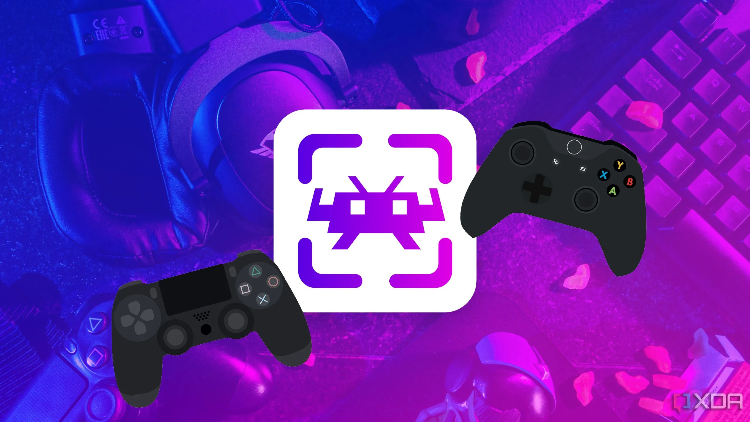 Hai bộ điều khiển game đặt trên biểu tượng RetroArch, minh họa trải nghiệm giả lập game cổ điển.