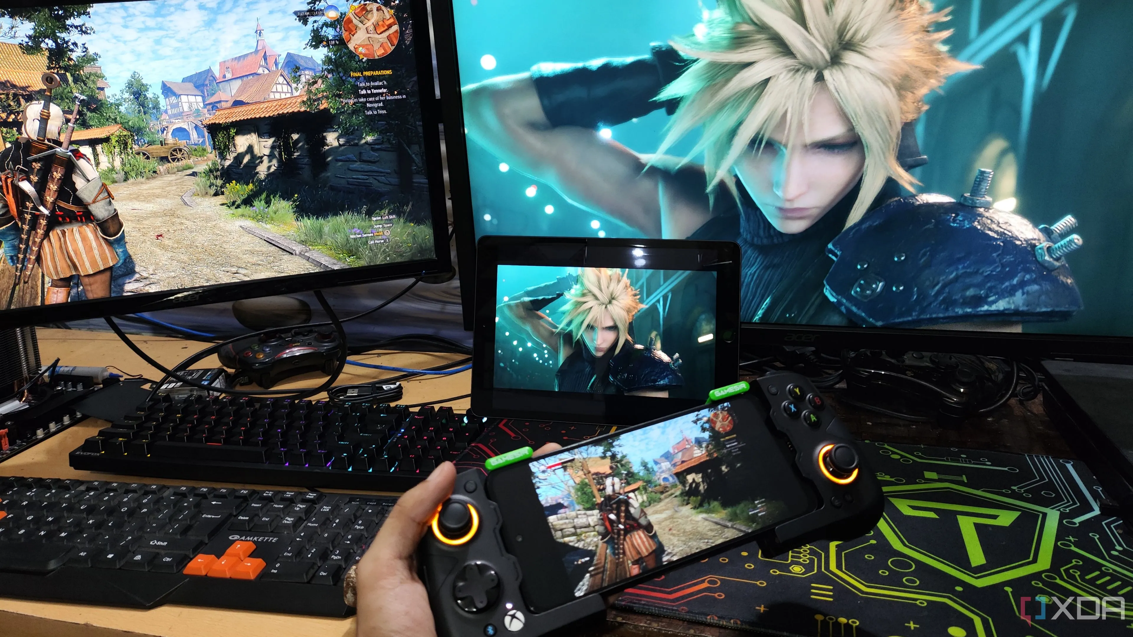 Hai màn hình hiển thị game đang được stream mượt mà qua Moonlight và Sunshine, minh họa khả năng biến PC cũ thành trạm streaming hiệu quả