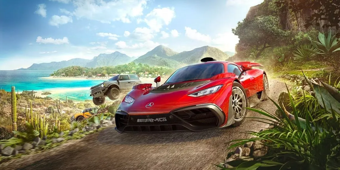 Hình ảnh bìa chính của Forza Horizon 5 với các siêu xe