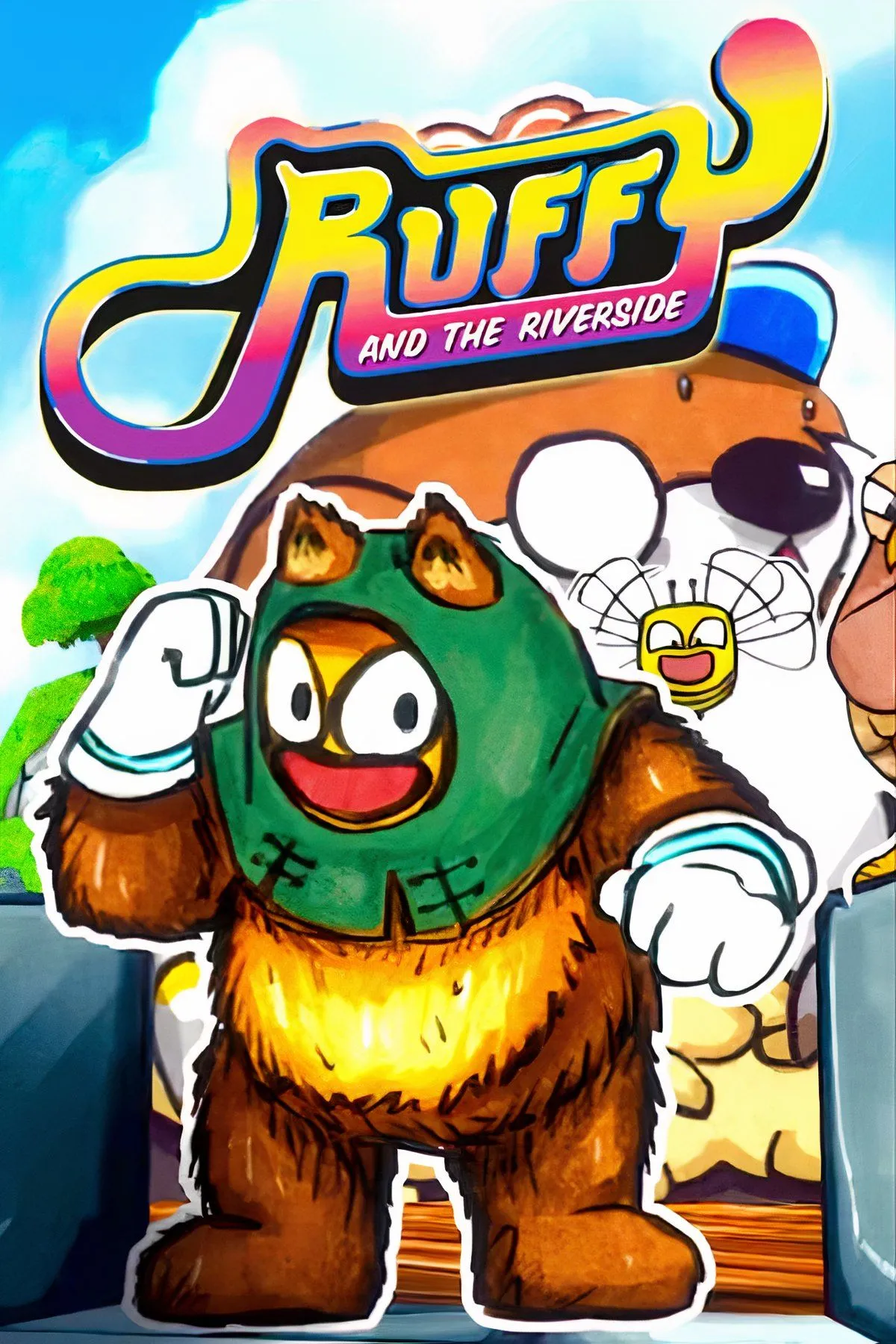 Hình ảnh bìa game Ruffy and the Riverside với nhân vật chính Ruffy và Pip, thể hiện đồ họa đầy màu sắc của game platformer 3D.