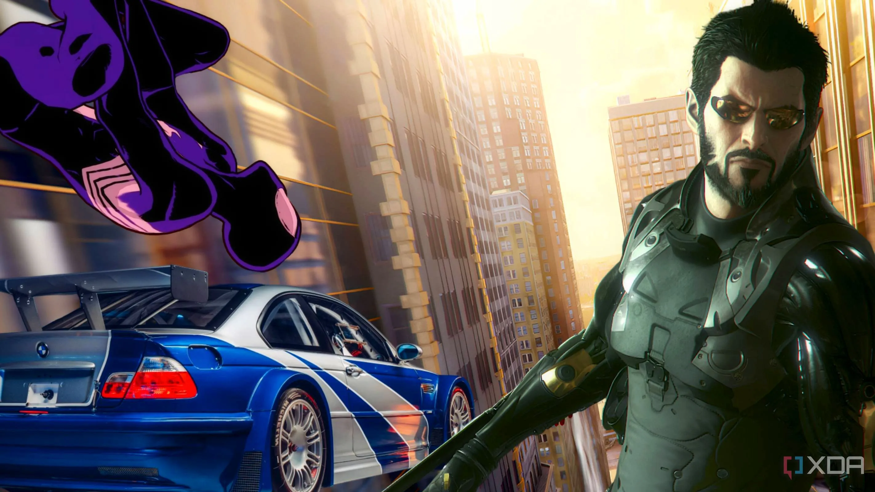 Hình ảnh các nhân vật game bị hủy như Spider-Man tím, Adam Jensen, BMW từ những tựa game đáng tiếc.