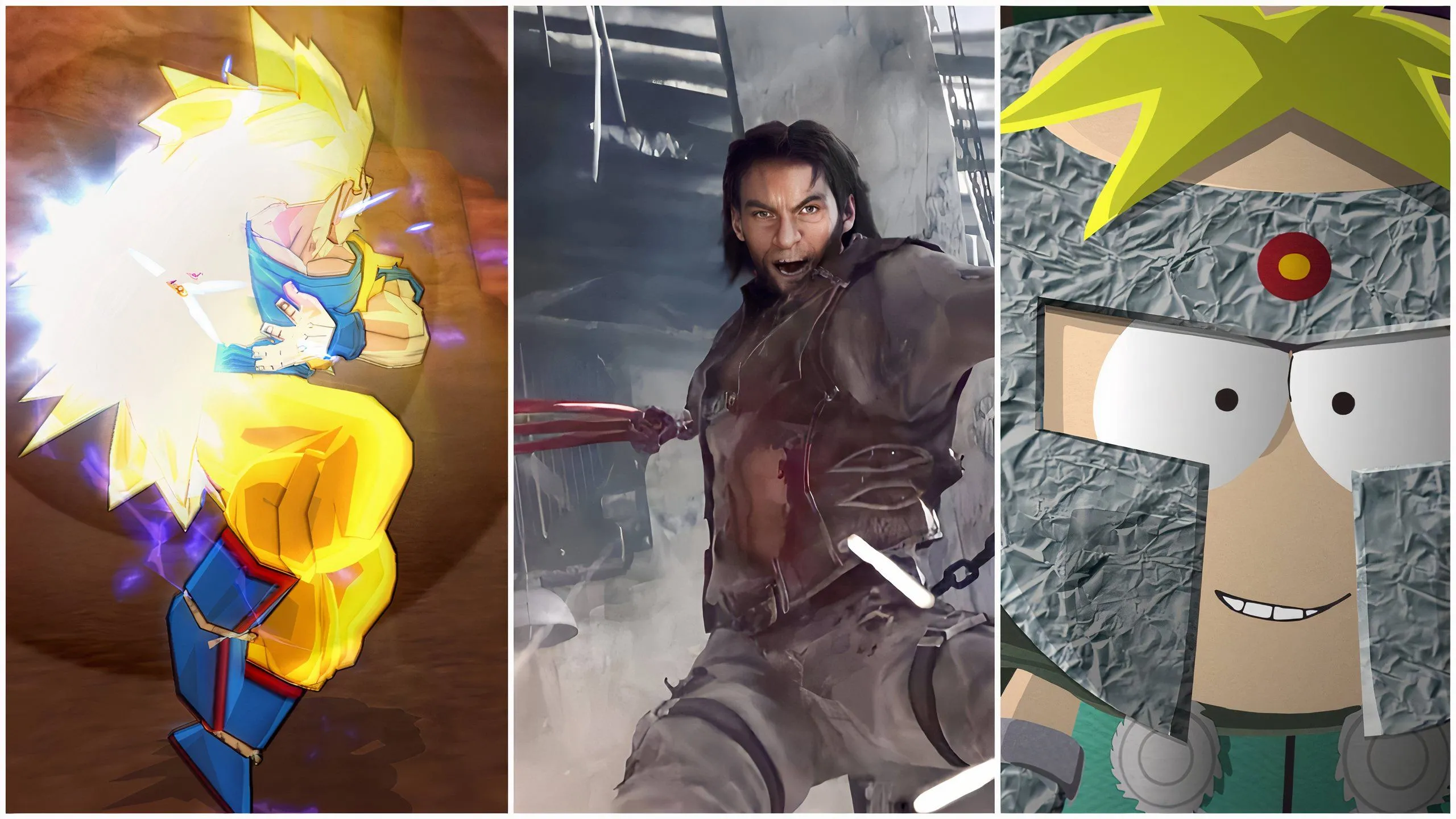 Hình ảnh các nhân vật game nổi tiếng bao gồm Goku, Wolverine, Butters, minh họa cho game chuyển thể từ phim và TV series.