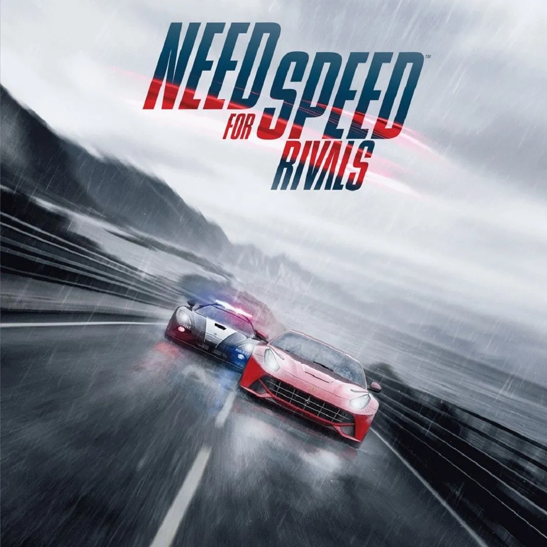 Hình ảnh chiếc xe cảnh sát đang truy đuổi một chiếc siêu xe khác trên đường cao tốc trong game Need for Speed Rivals