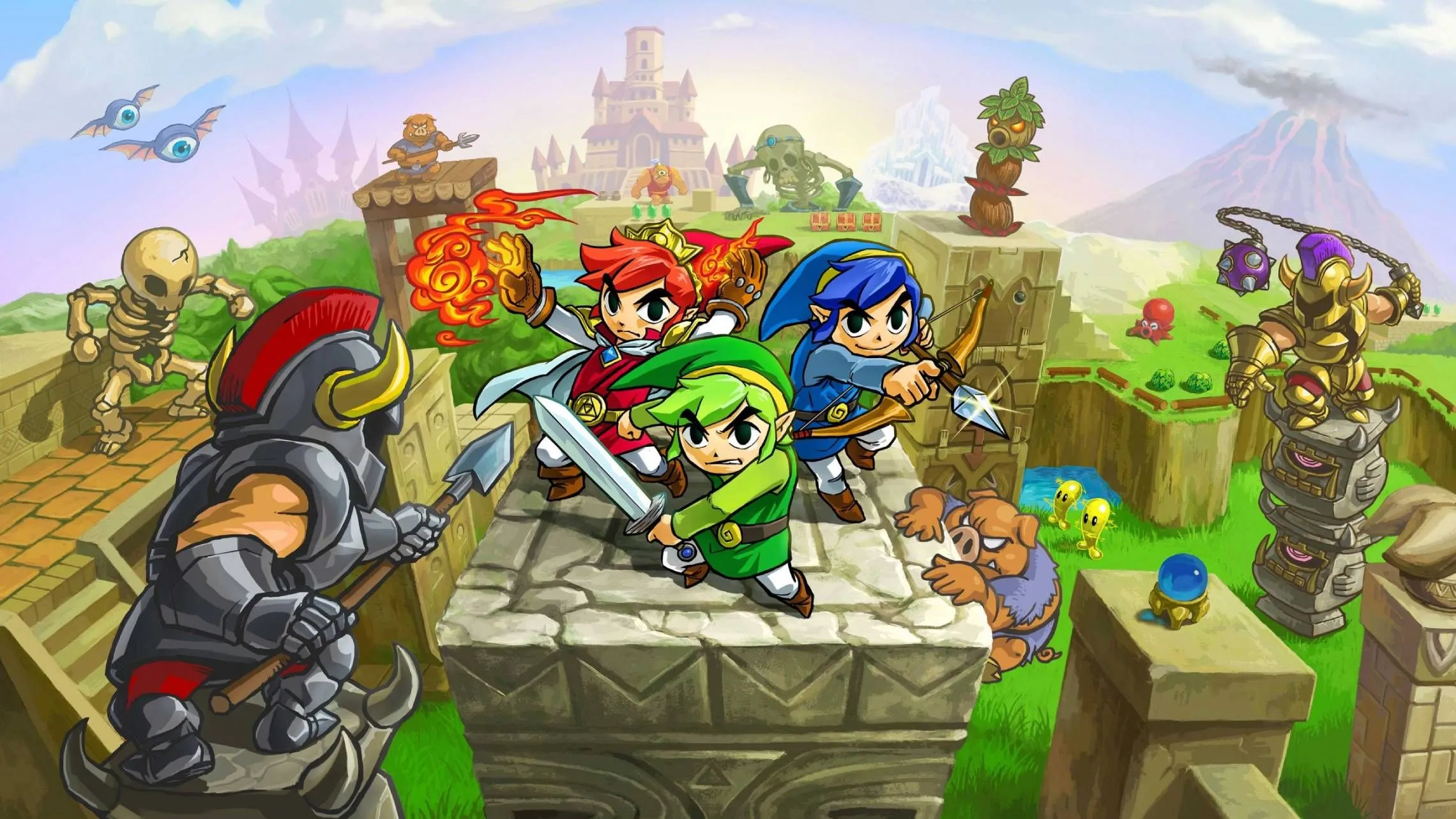 Hình ảnh chính thức của ba Link cùng hợp sức chiến đấu trong game The Legend of Zelda: Tri Force Heroes