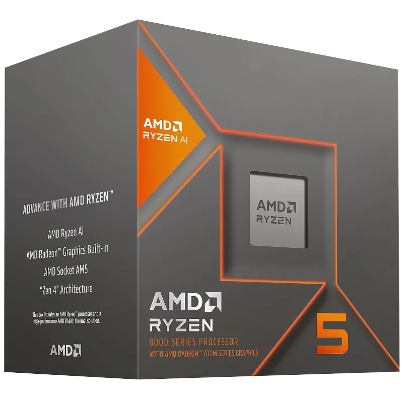 Hình ảnh CPU AMD Ryzen 5 8600G, một APU mạnh mẽ với đồ họa tích hợp Radeon cho trải nghiệm chơi game 1080p.