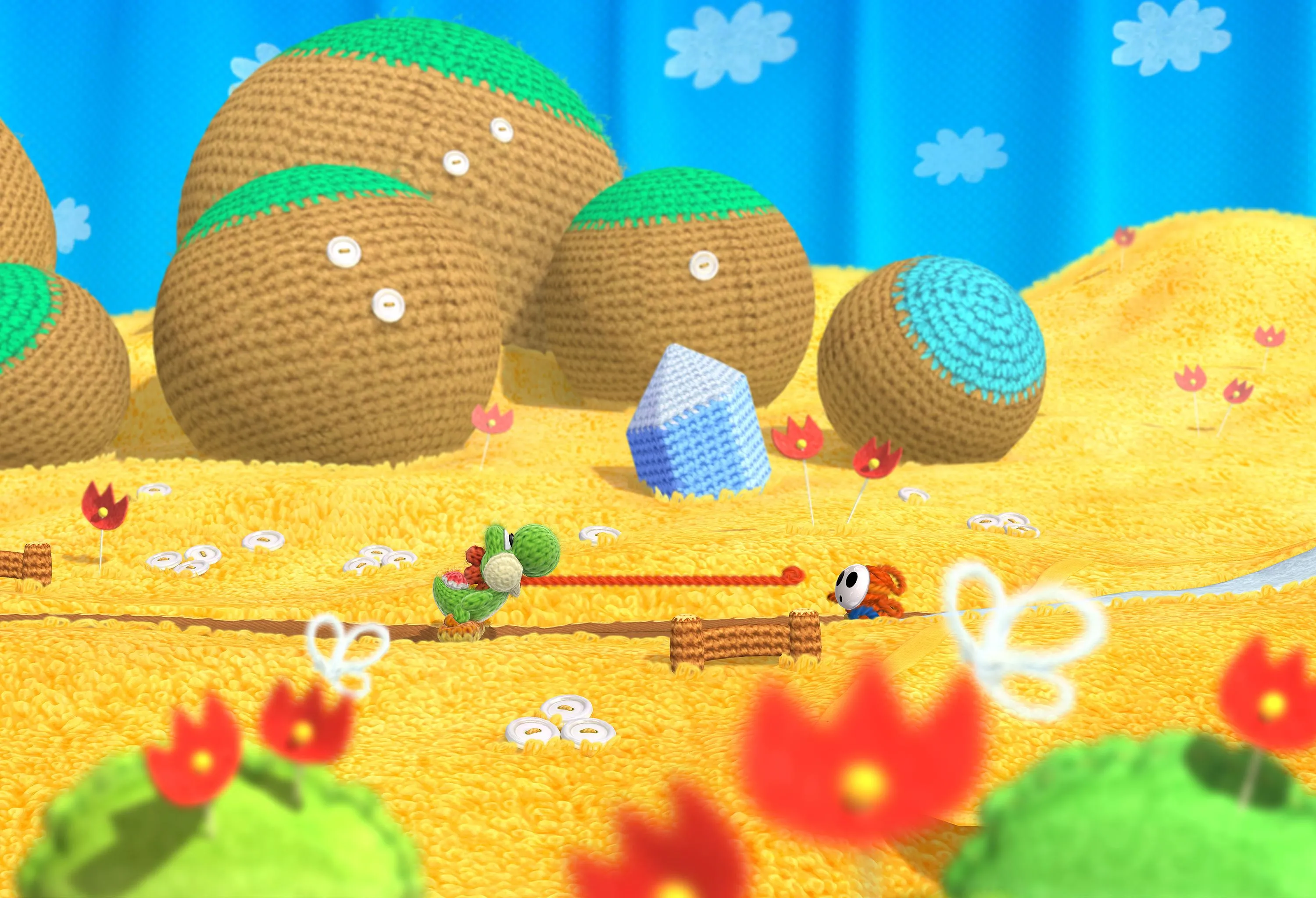 Hình ảnh game Yoshi's Woolly World trên Wii U với đồ họa len độc đáo