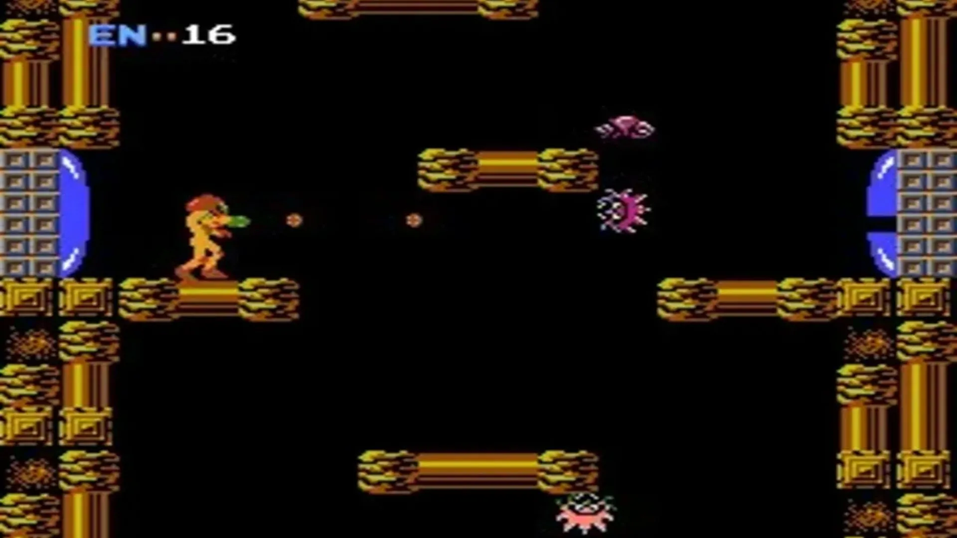 Hình ảnh gameplay của tựa game Metroid gốc trên hệ máy NES, thể hiện đồ họa pixel và môi trường bí ẩn của hành tinh Zebes.