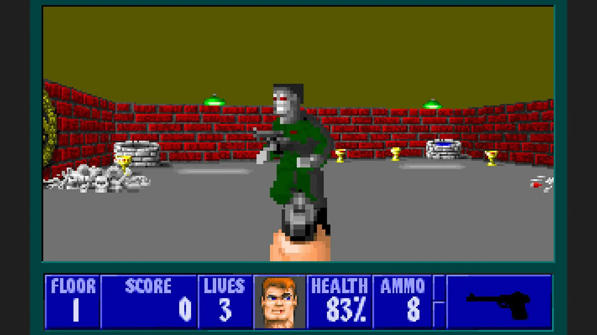 Hình ảnh gameplay của Wolfenstein 3D, tựa game bắn súng góc nhìn thứ nhất đã cung cấp engine cho Super Noah's Ark 3D