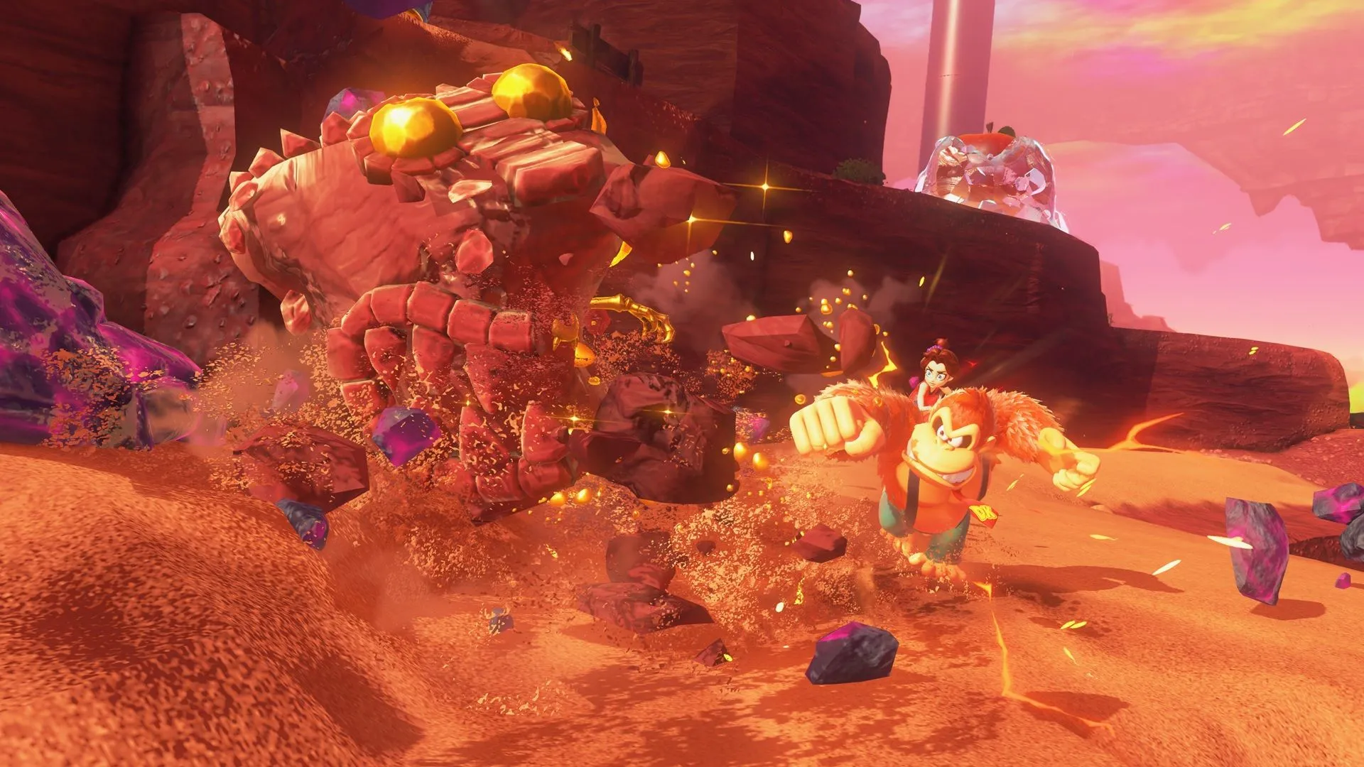Hình ảnh gameplay sống động của Donkey Kong Bananza trên Nintendo Switch 2, minh họa tính năng GameShare.