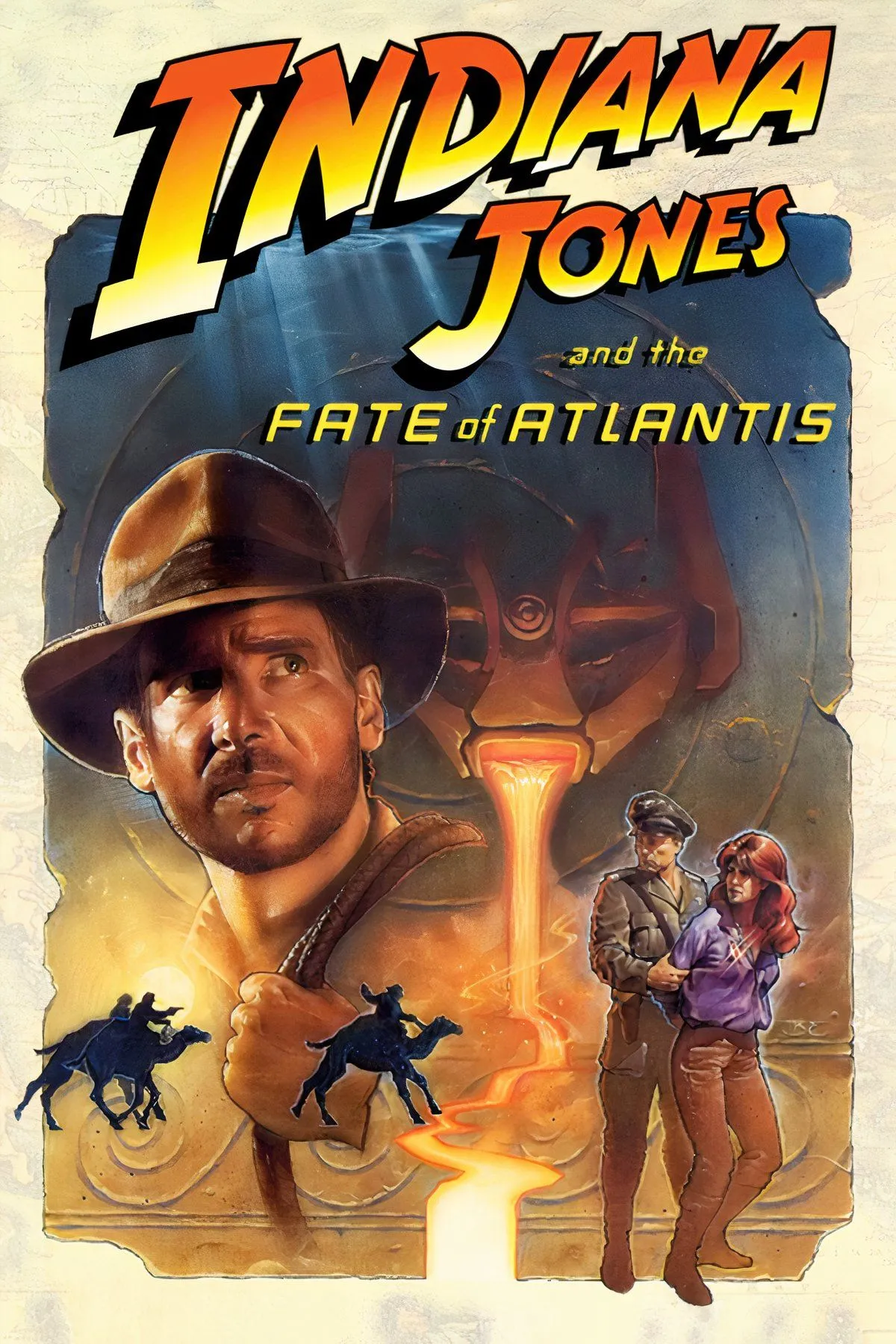 Hình ảnh Indiana Jones trong game phiêu lưu point-and-click Indiana Jones and the Fate of Atlantis (1992) đang khám phá một địa điểm cổ xưa.
