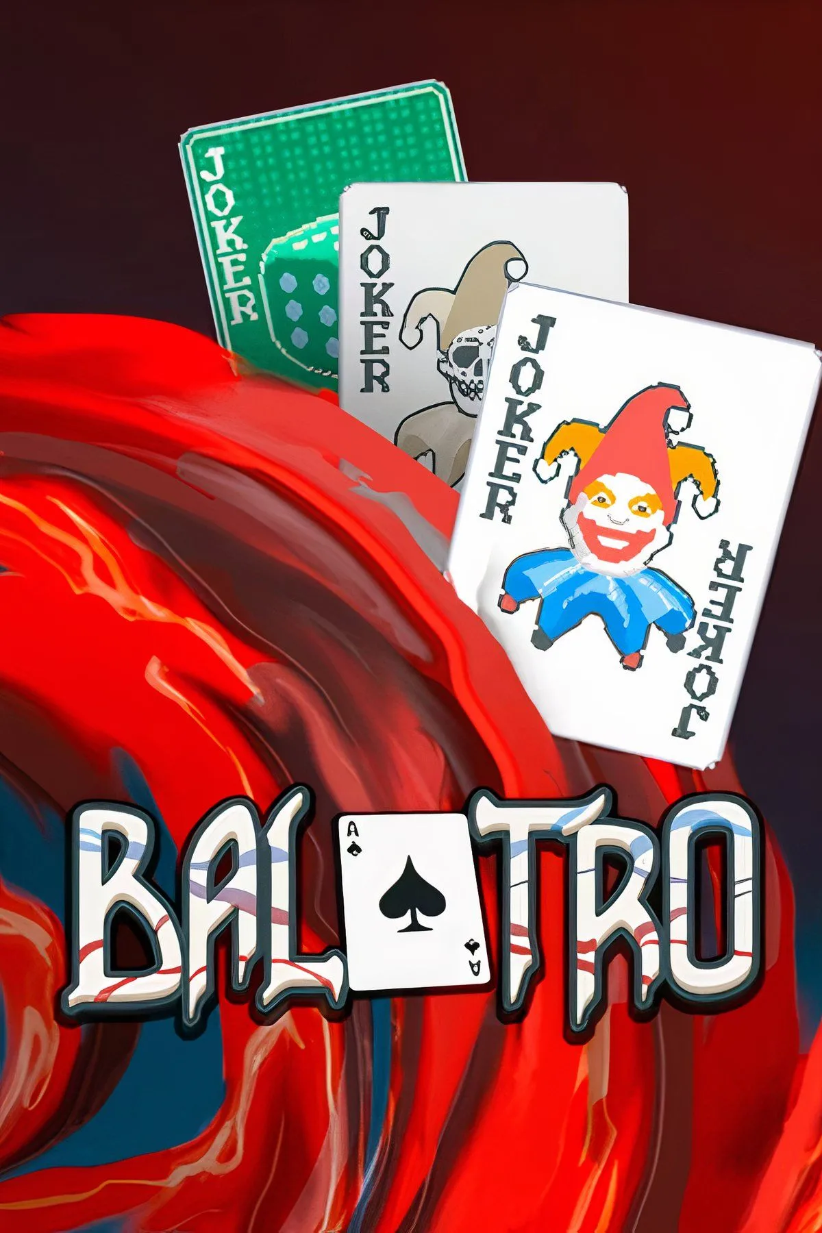 Hình ảnh kết hợp từ game Balatro, hiển thị các quân bài poker với những hiệu ứng đặc biệt và điểm số, thể hiện lối chơi độc đáo của game.