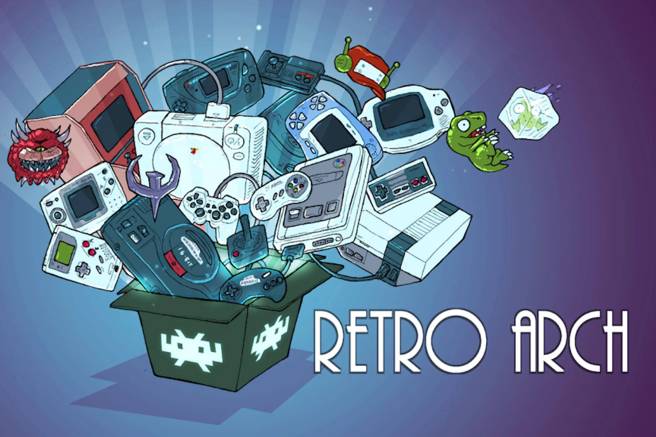 Hình ảnh key art và logo RetroArch