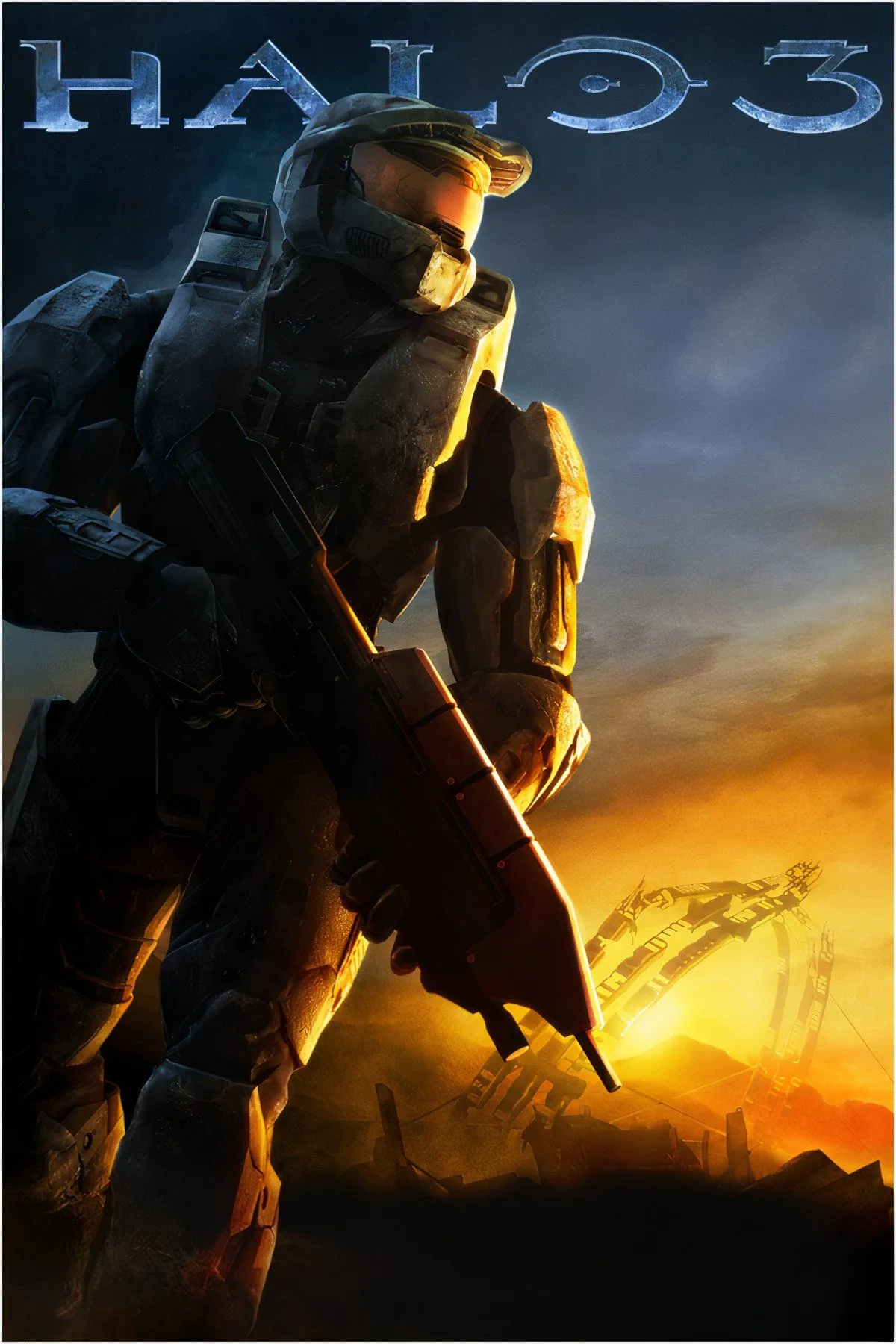 Hình ảnh Master Chief, nhân vật chính của Halo 3, đang chiến đấu trong một môi trường chiến trường rộng lớn, thể hiện đồ họa và quy mô của game.