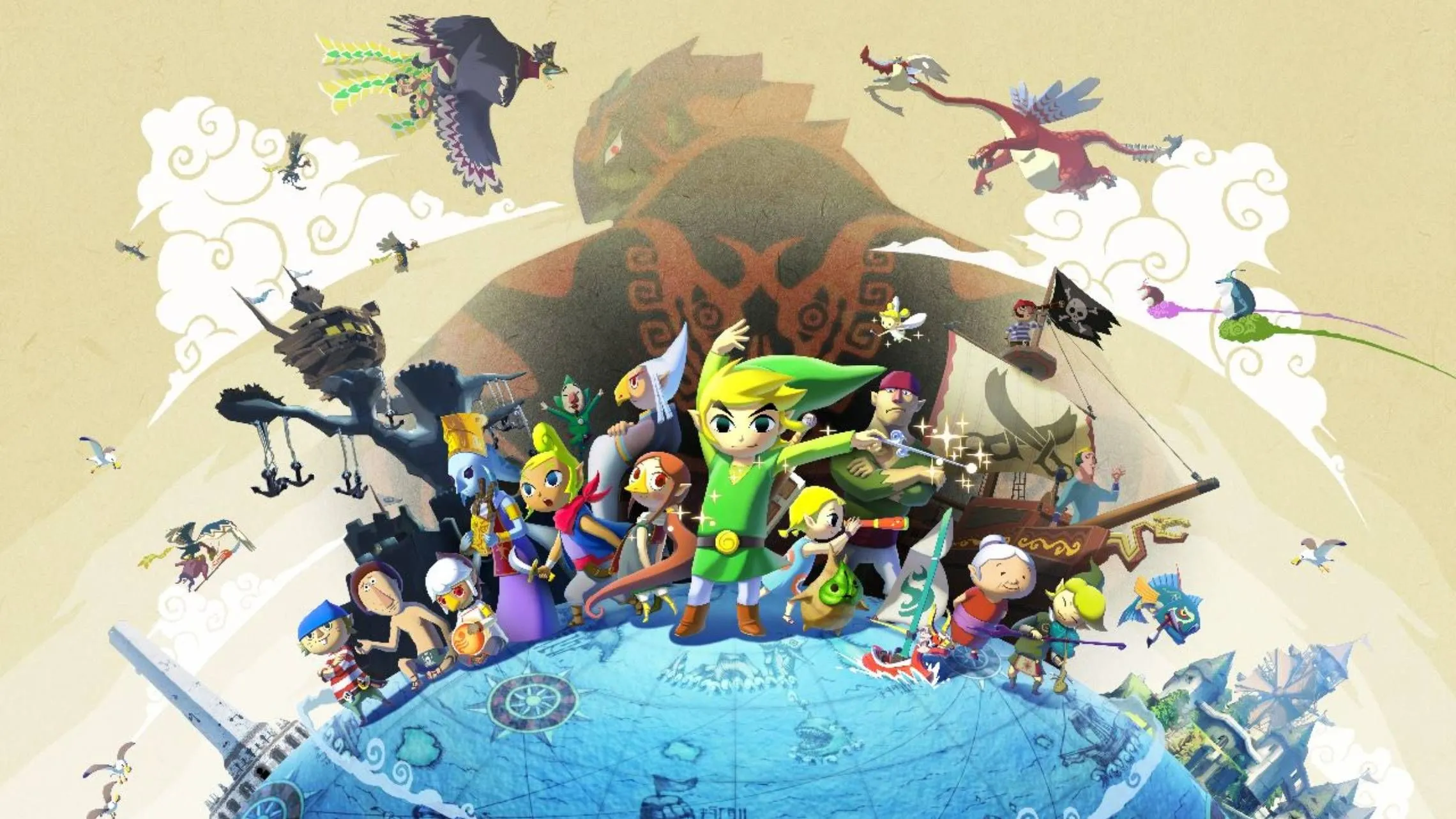 Hình ảnh nghệ thuật chính thức của Link và các nhân vật trong The Legend of Zelda: The Wind Waker, tựa game có lỗi speedrun được khắc phục trên Switch 2.