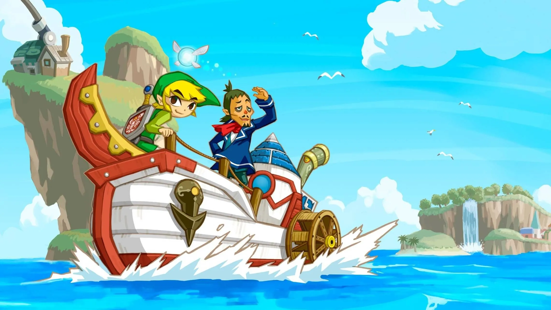 Hình ảnh nghệ thuật của Link và thuyền trưởng Linebeck trong game The Legend of Zelda: Phantom Hourglass