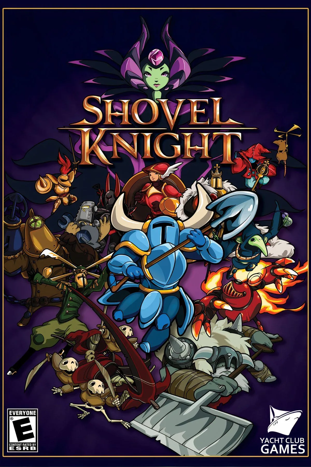 Hình ảnh nhân vật hiệp sĩ xẻng trong game hành động platformer Shovel Knight theo phong cách 8-bit