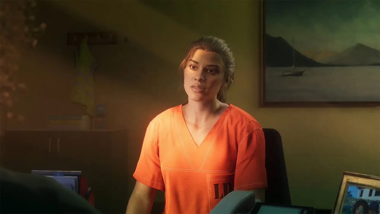 Hình ảnh nhân vật nữ trong tù phục từ game Grand Theft Auto VI