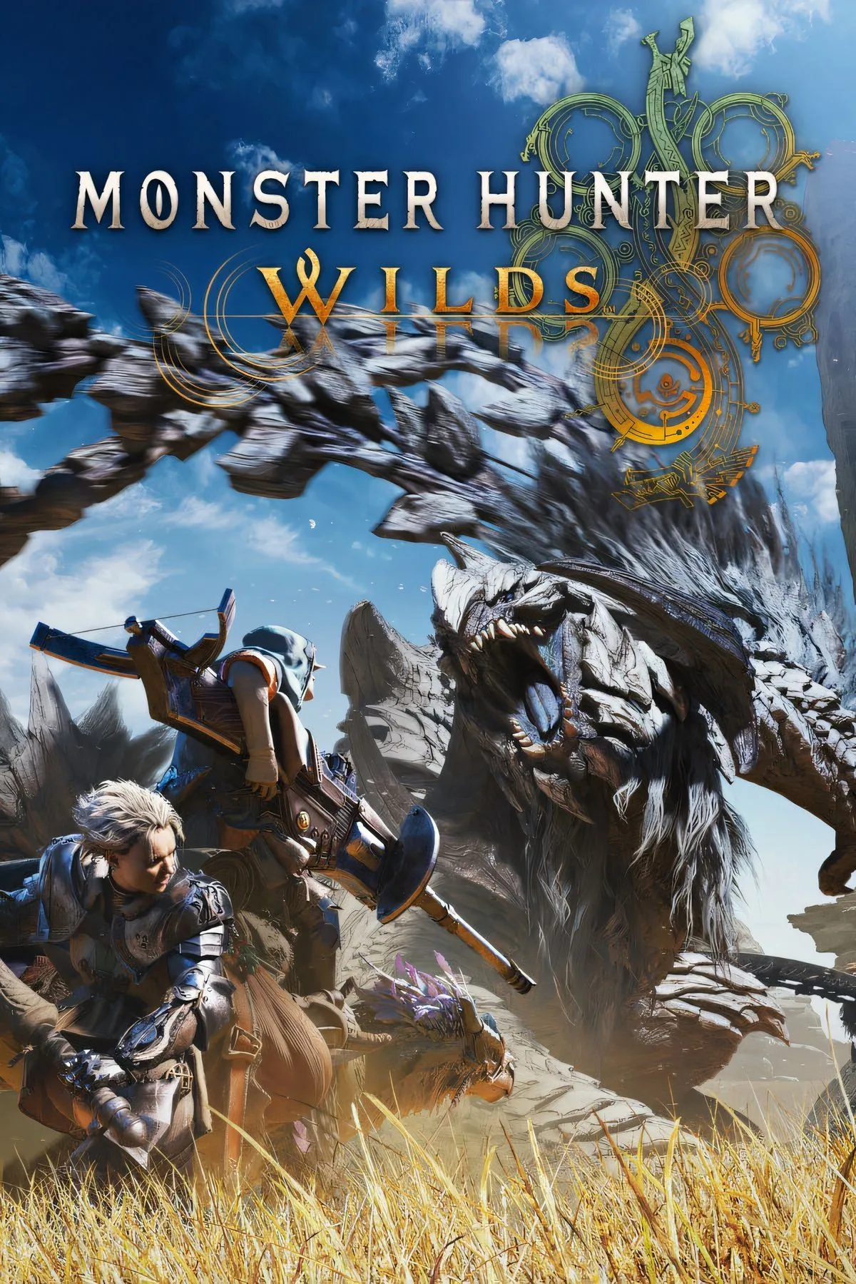 Hình ảnh nhân vật trong game Monster Hunter Wilds đối mặt với quái vật trong môi trường sa mạc