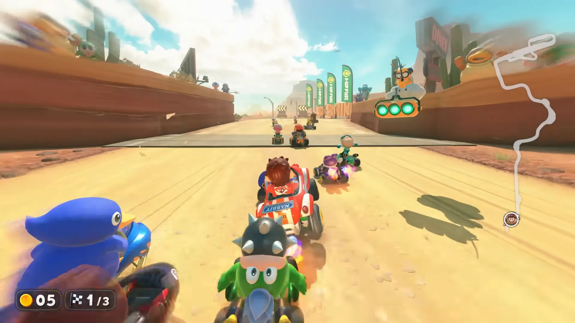Hình ảnh nhiều tay đua Mario Kart World trên nền đường đua sống động, thể hiện sự đa dạng nhân vật và môi trường game.