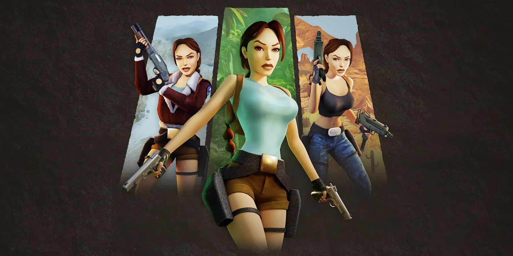 Hình ảnh quảng bá bộ sưu tập Tomb Raider 1-3 Remastered, thể hiện hình tượng nữ thám hiểm Lara Croft