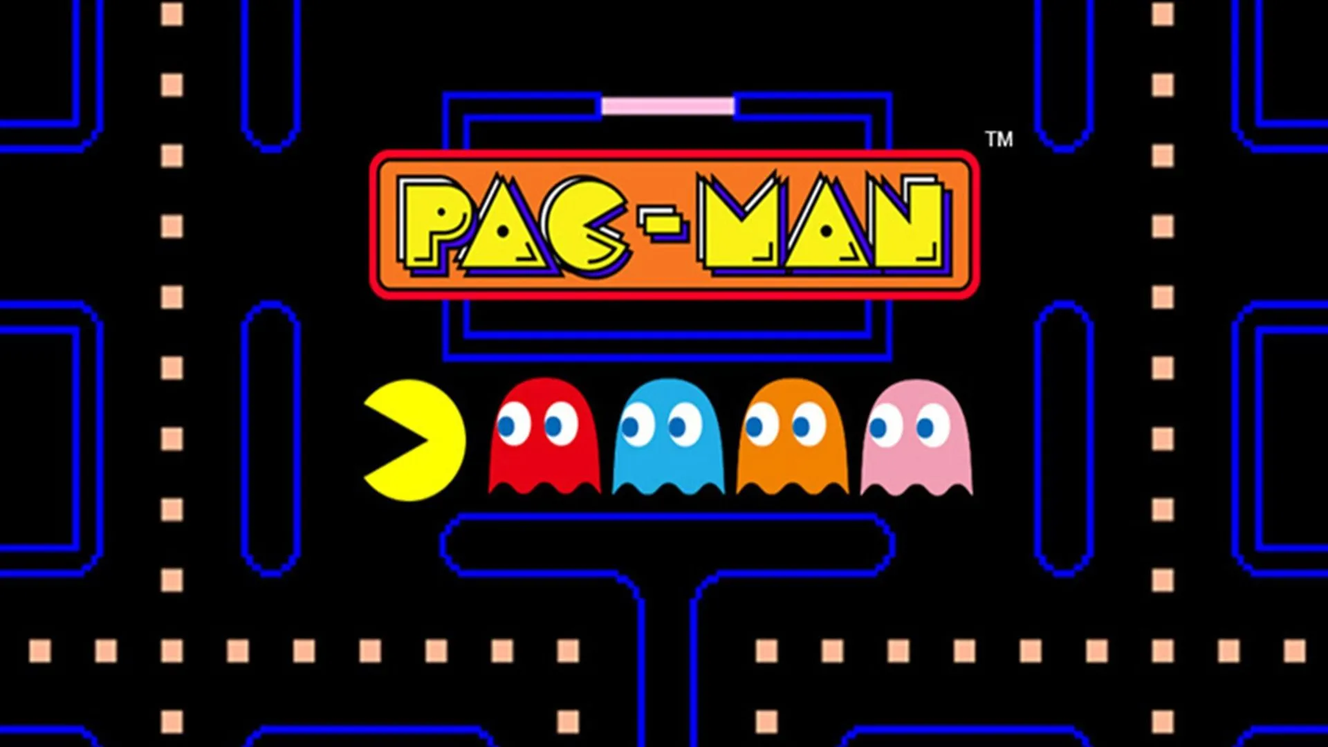 Hình ảnh quảng bá game Pac-Man, một biểu tượng của kỷ nguyên arcade những năm 80 với thiết kế đơn giản nhưng dễ nhận biết