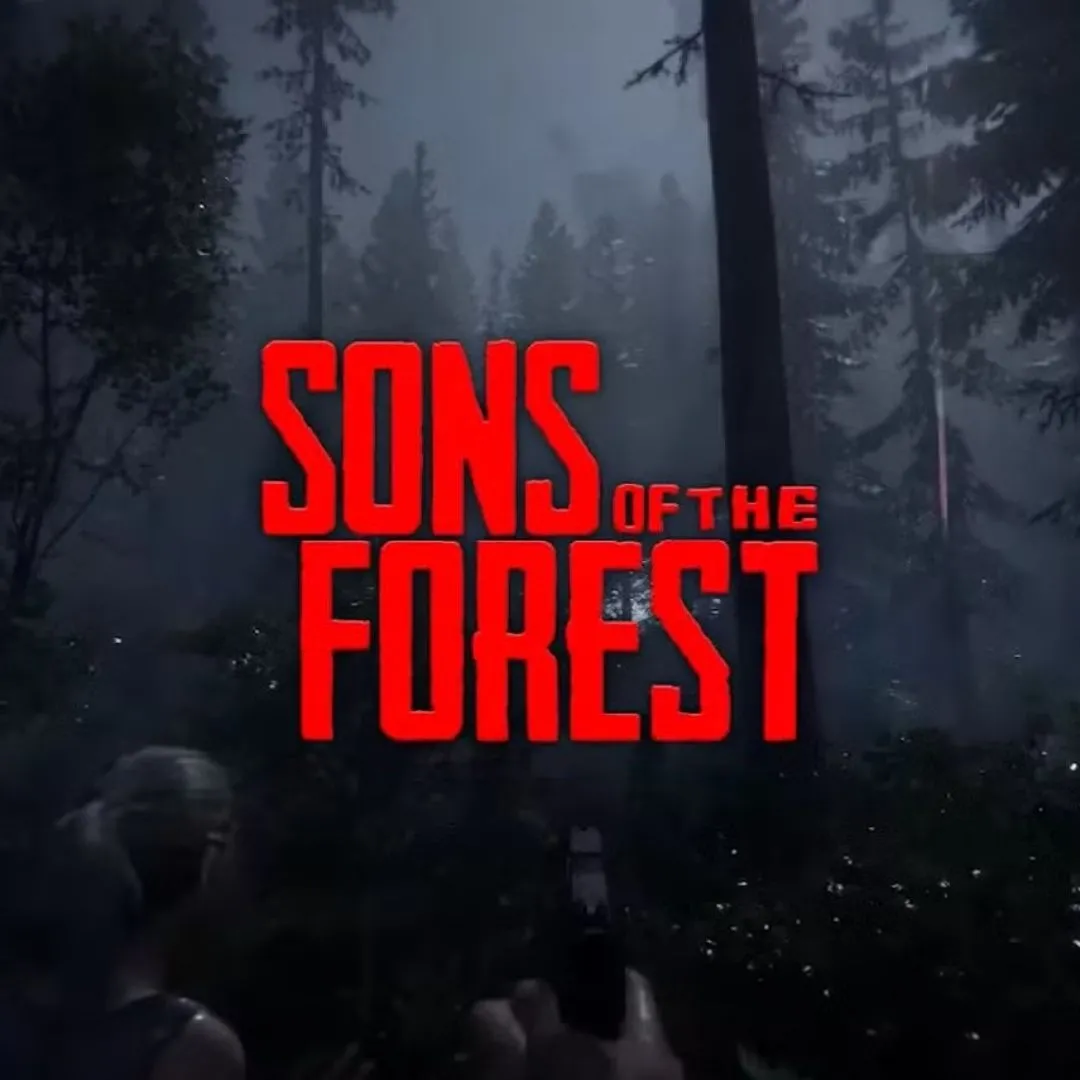 Hình ảnh sản phẩm của game Sons of the Forest, hiển thị phong cảnh rừng rậm và một nhân vật game