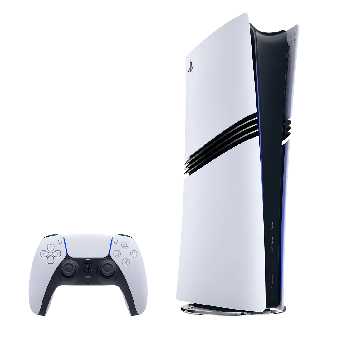 Hình ảnh sản phẩm của máy chơi game PlayStation 5 Pro (PS5 Pro) với thiết kế hiện đại và mạnh mẽ